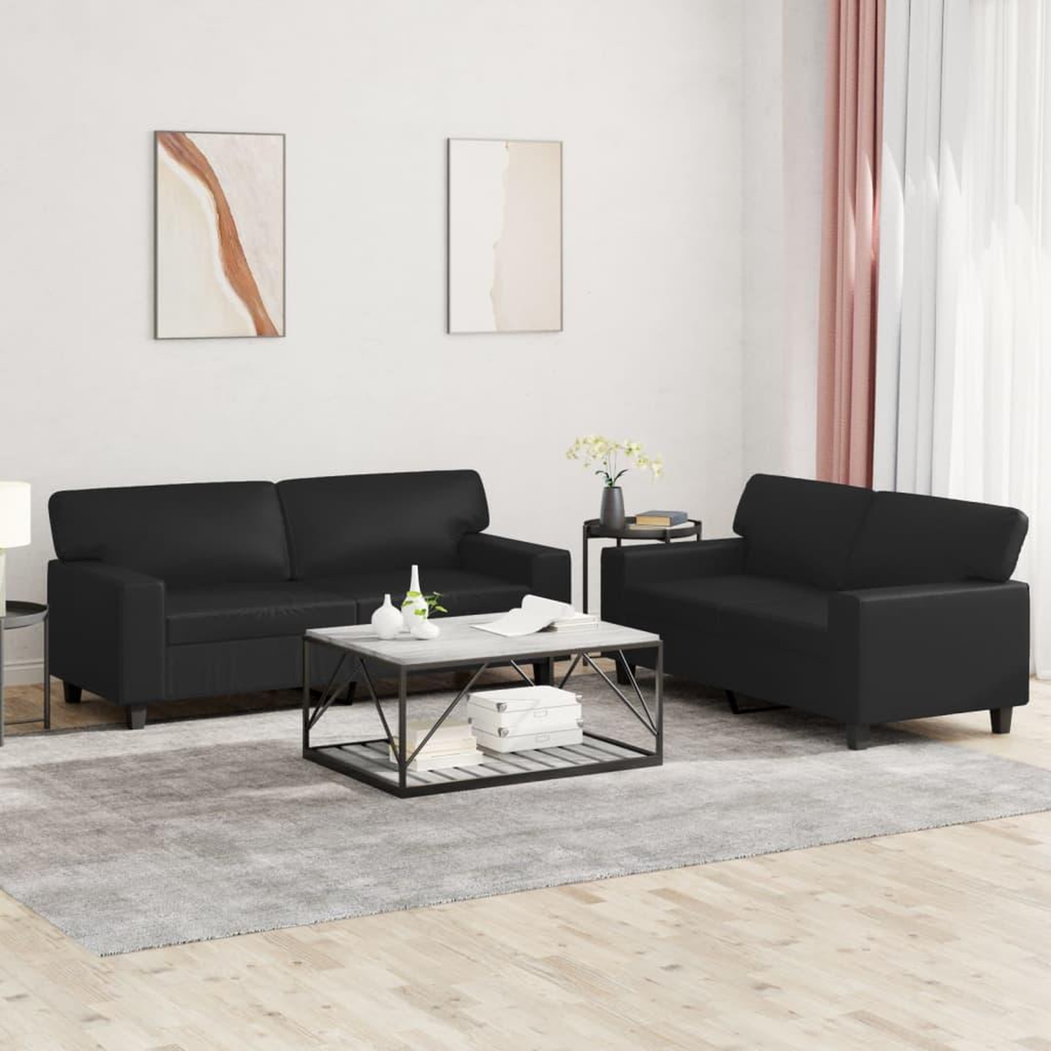 VIDAXL Ensemble de canapes 2 pcs noir similicuir