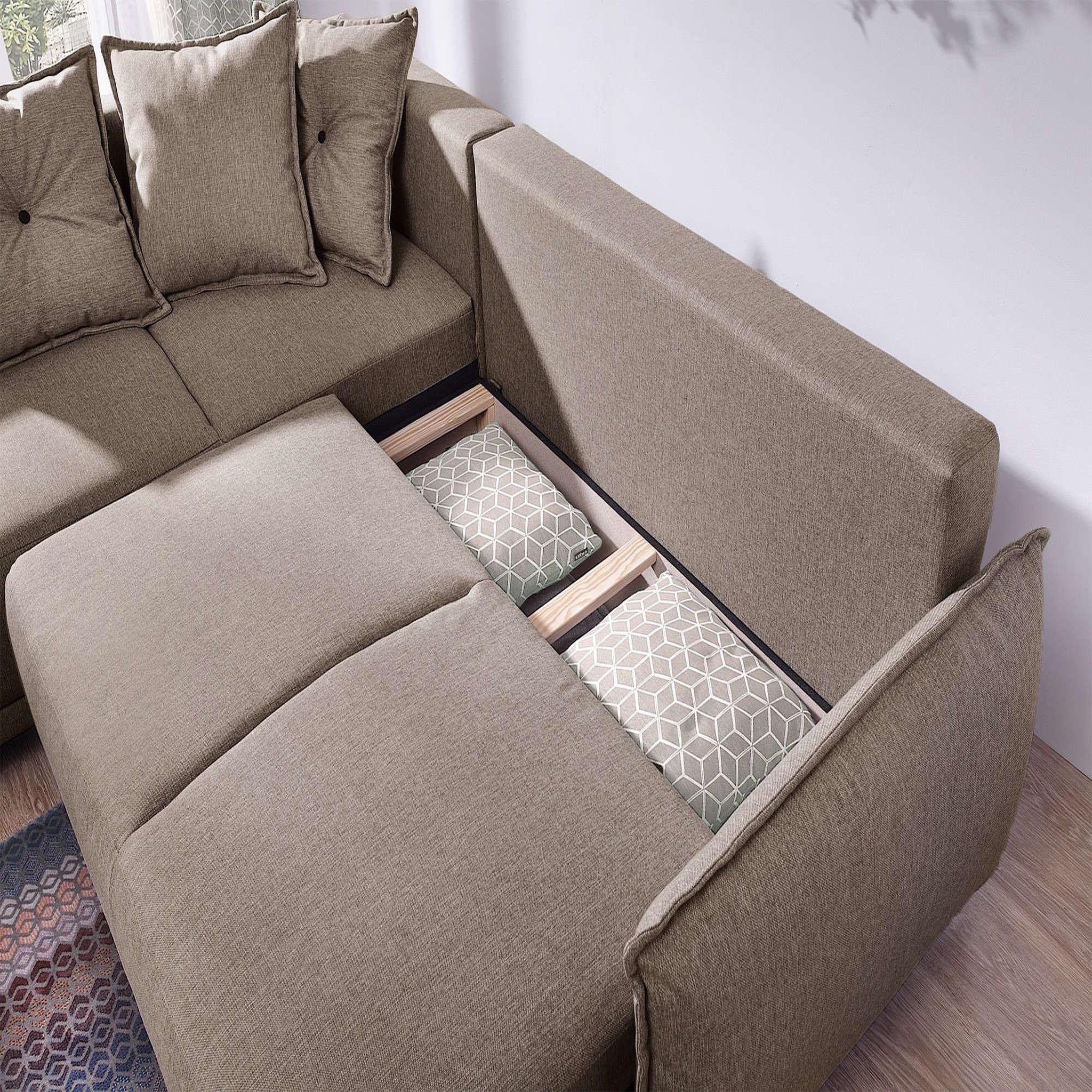 Voir la diapositive 3 : BEST MOBILIER Lena - canapé d'angle gauche convertible - 5 places - latte - style scandinave - café latte