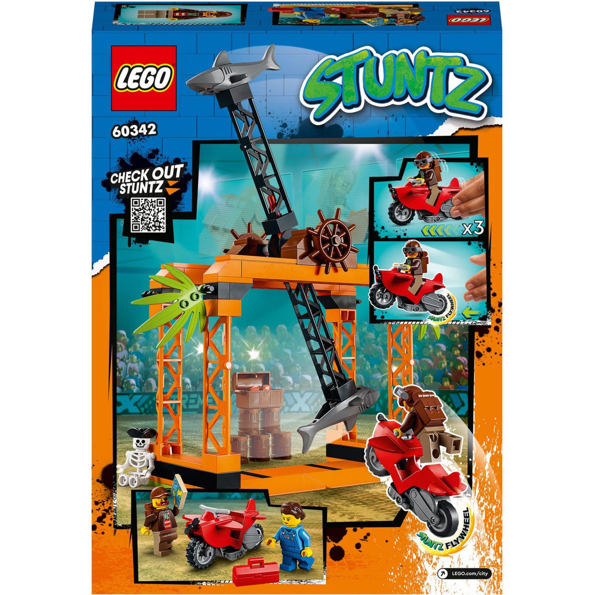 LEGO City Stuntz 60342 Le Défi de Cascade : l&rsquo;Attaque des Requins, Jouet de Moto Enfants 