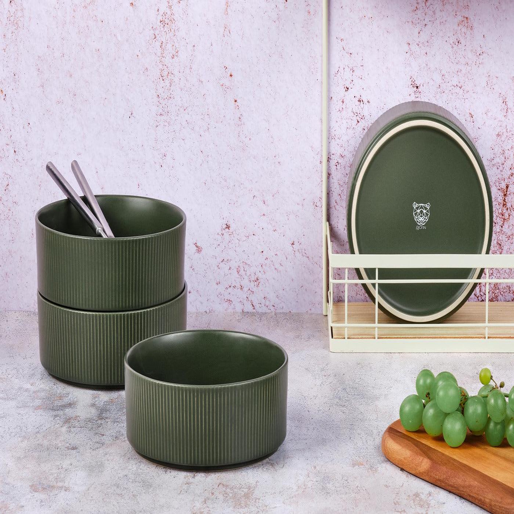 Voir la diapositive 2 : BJORN Bol scandi ø16,5cm - 4 pièces - olive