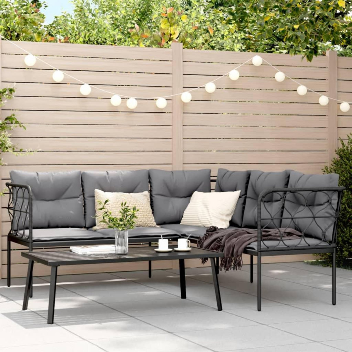 VIDAXL Ensemble de canapes de jardin et coussins noir acier textilene