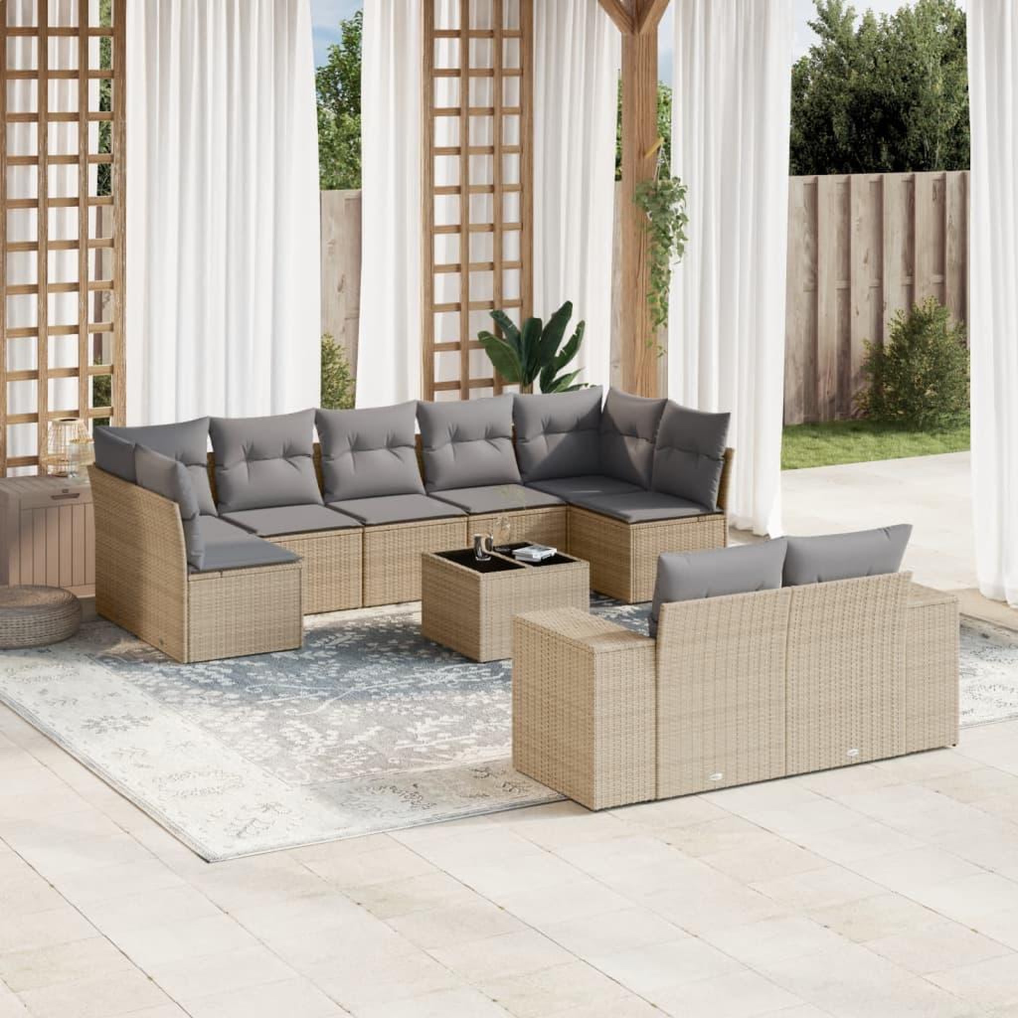 VIDAXL Salon de jardin avec coussins 10 pcs beige resine tressee