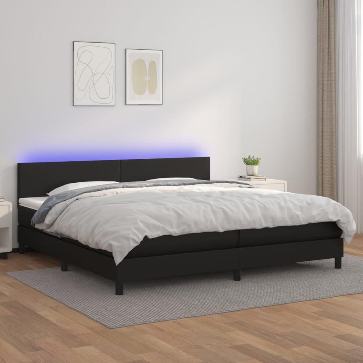 VIDAXL Sommier a lattes de lit avec matelas et LED Noir 200x200 cm