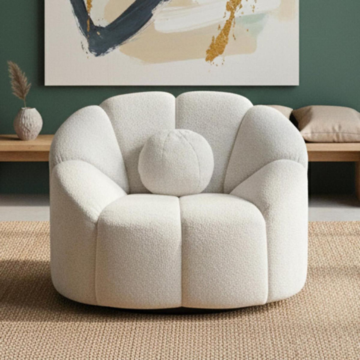 Paris Prix Fauteuil Design Bouclette  Spenser  103cm Blanc