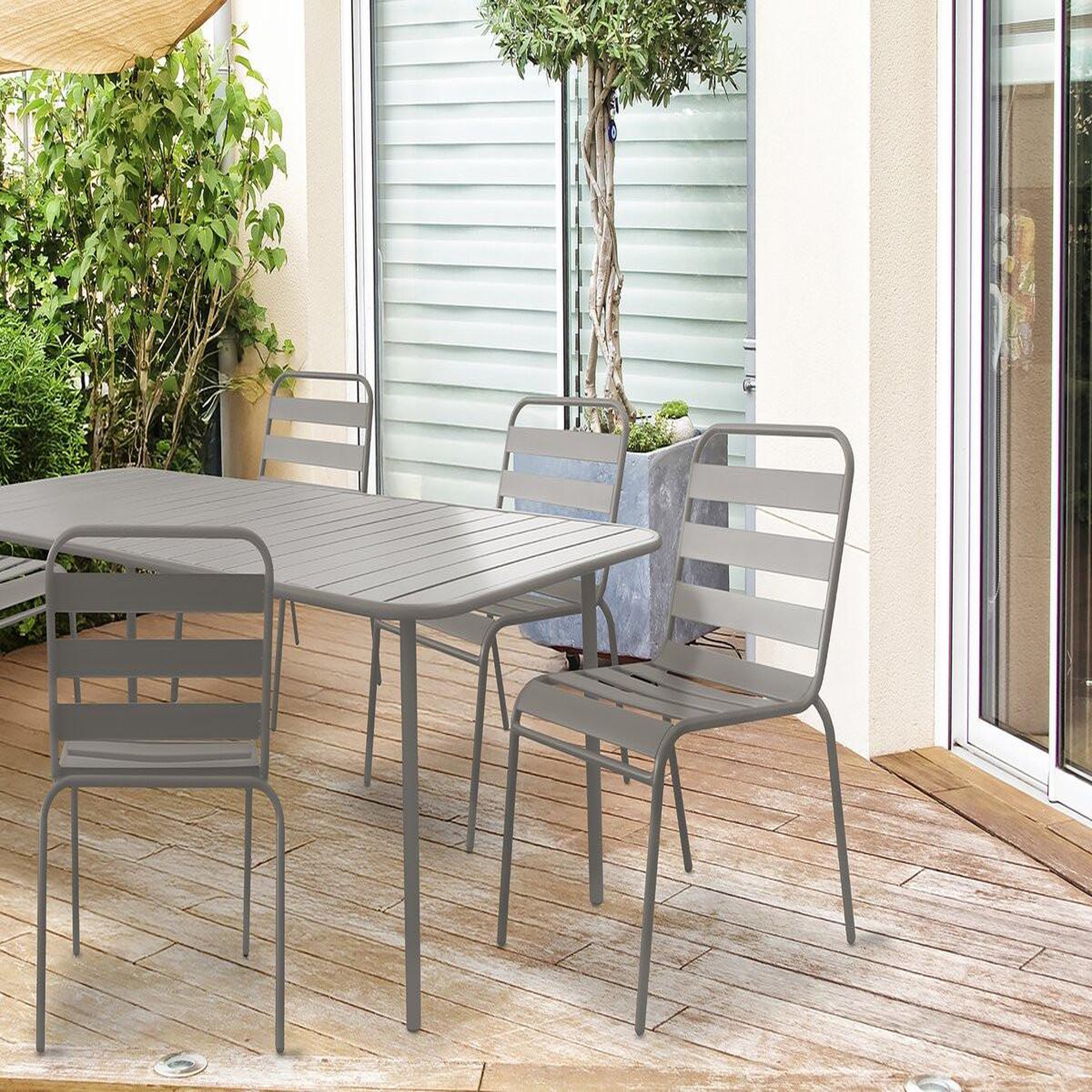 Voir la diapositive 2 : Habitat et Jardin Lot de 2 chaises de jardin en métal empilables  bilbao  - taupe