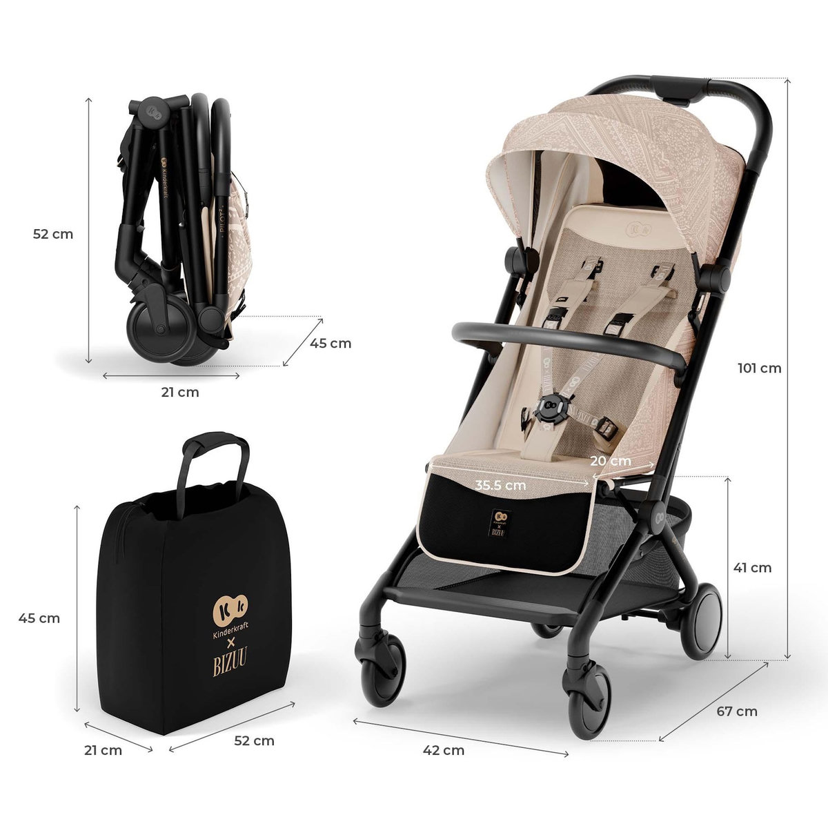 KINDERKRAFT Poussette compacte et facile à plier pour voyages et déplacements