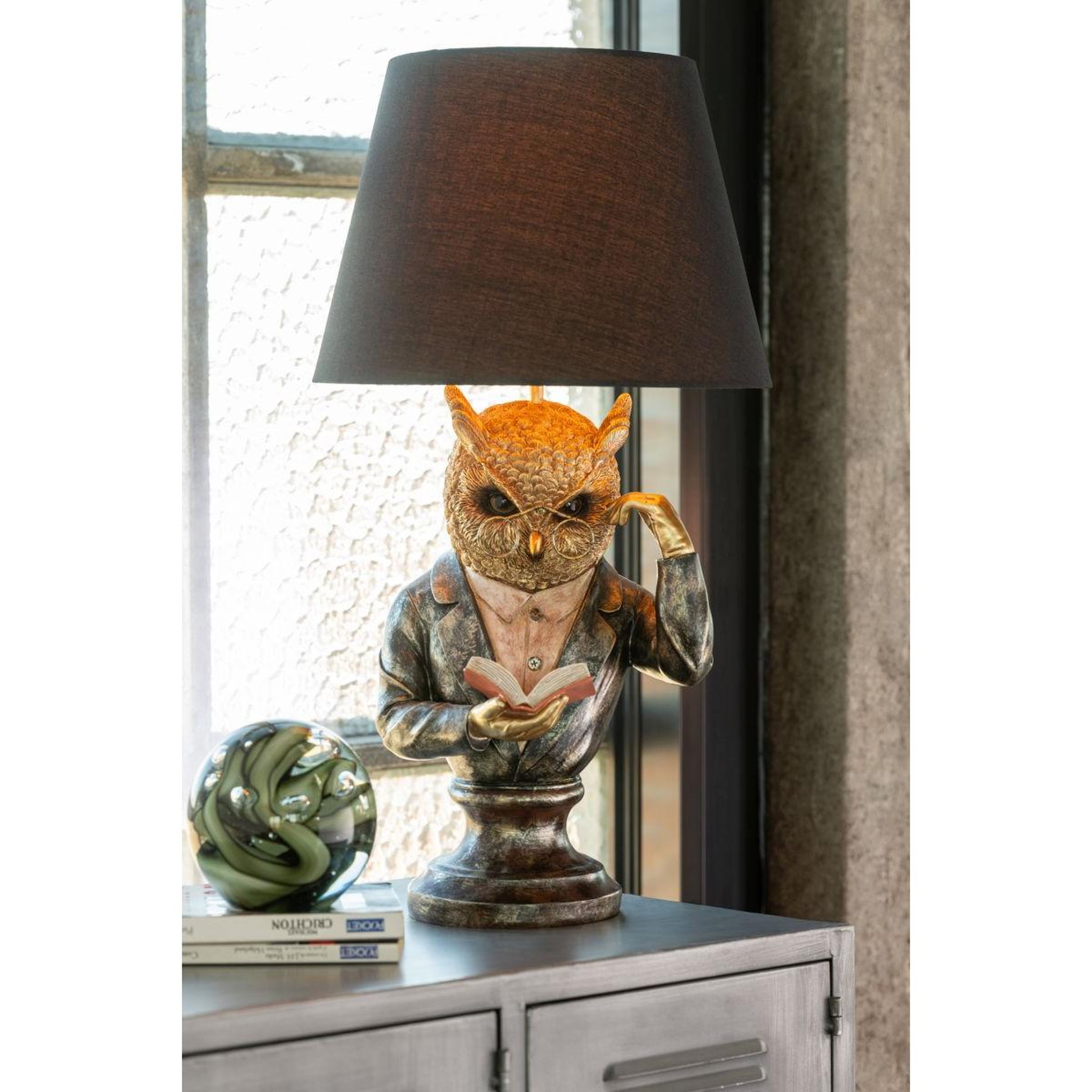 Voir la diapositive 4 : J-LINE Lampe à poser hibou  lecture  55cm multicolore