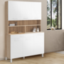 Voir la diapositive 2 : ID MARKET Buffet de cuisine 120 CM CINA 6 portes + tiroir façon hêtre et blanc