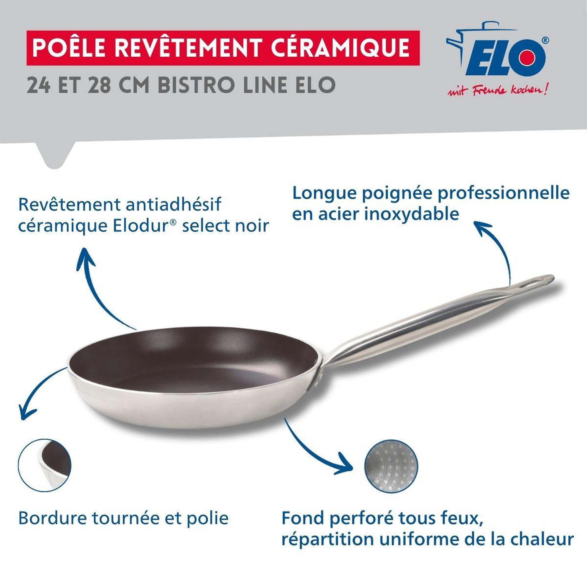 Voir la diapositive 3 : ELO Set de 2 poêles 24 et 28 cm céramique sans pfas et 2 couvercles bistro line elo