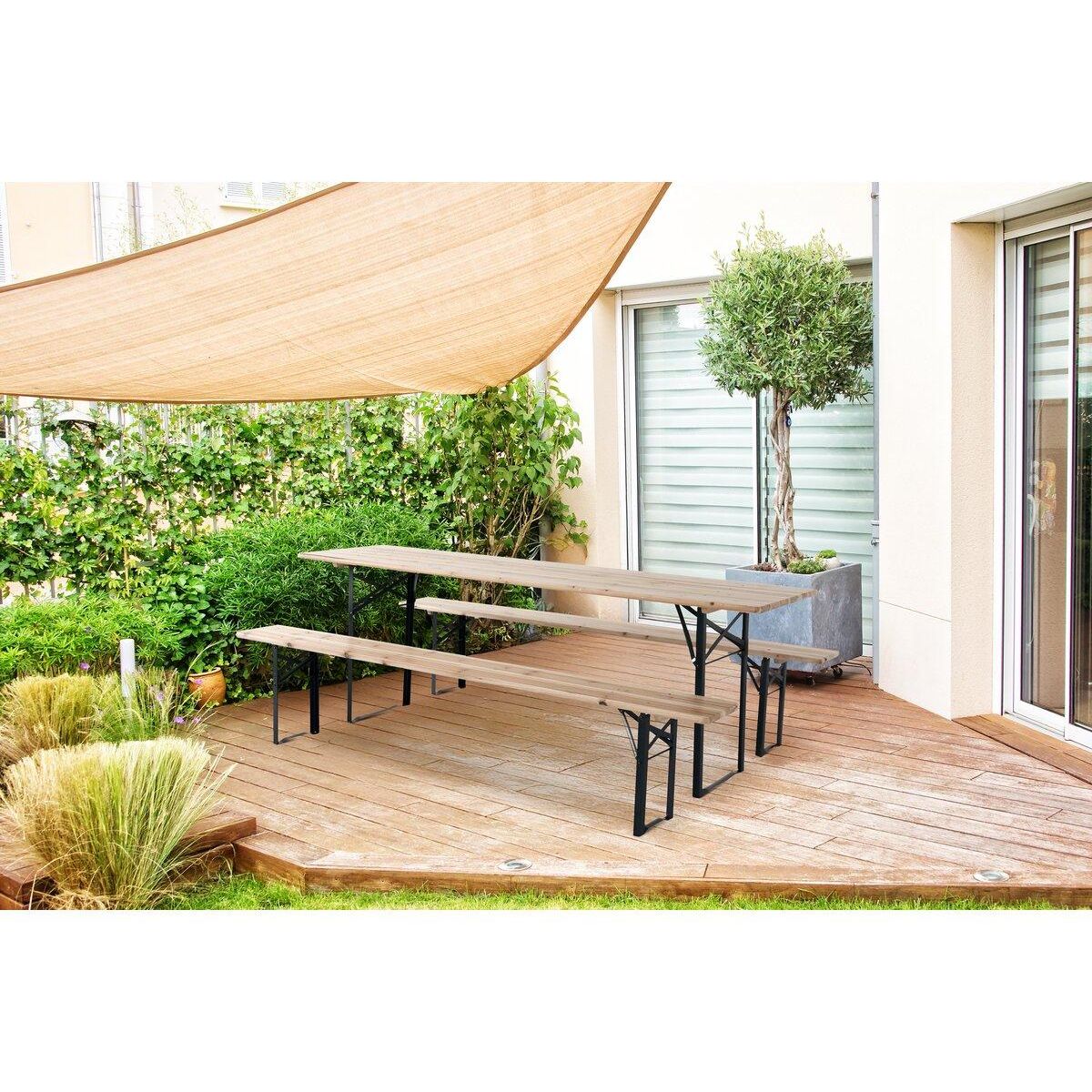 Habitat et Jardin Table de jardin brasserie pliante avec 2 bancs   Lisbonne   - 176 x 46 x 75 cm -  Marron