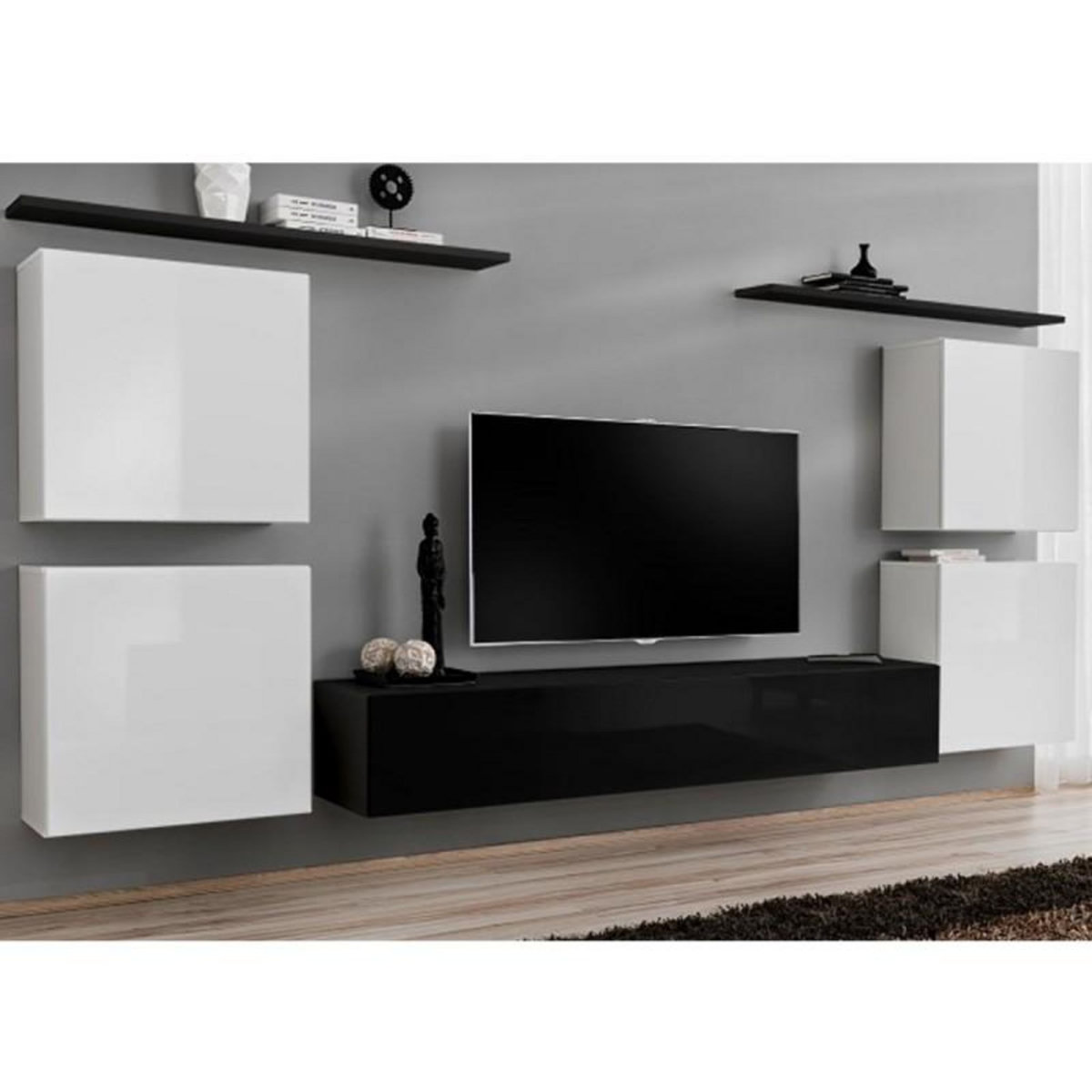 Paris Prix Meuble TV Mural Design  Switch IV  320cm Blanc & Noir
