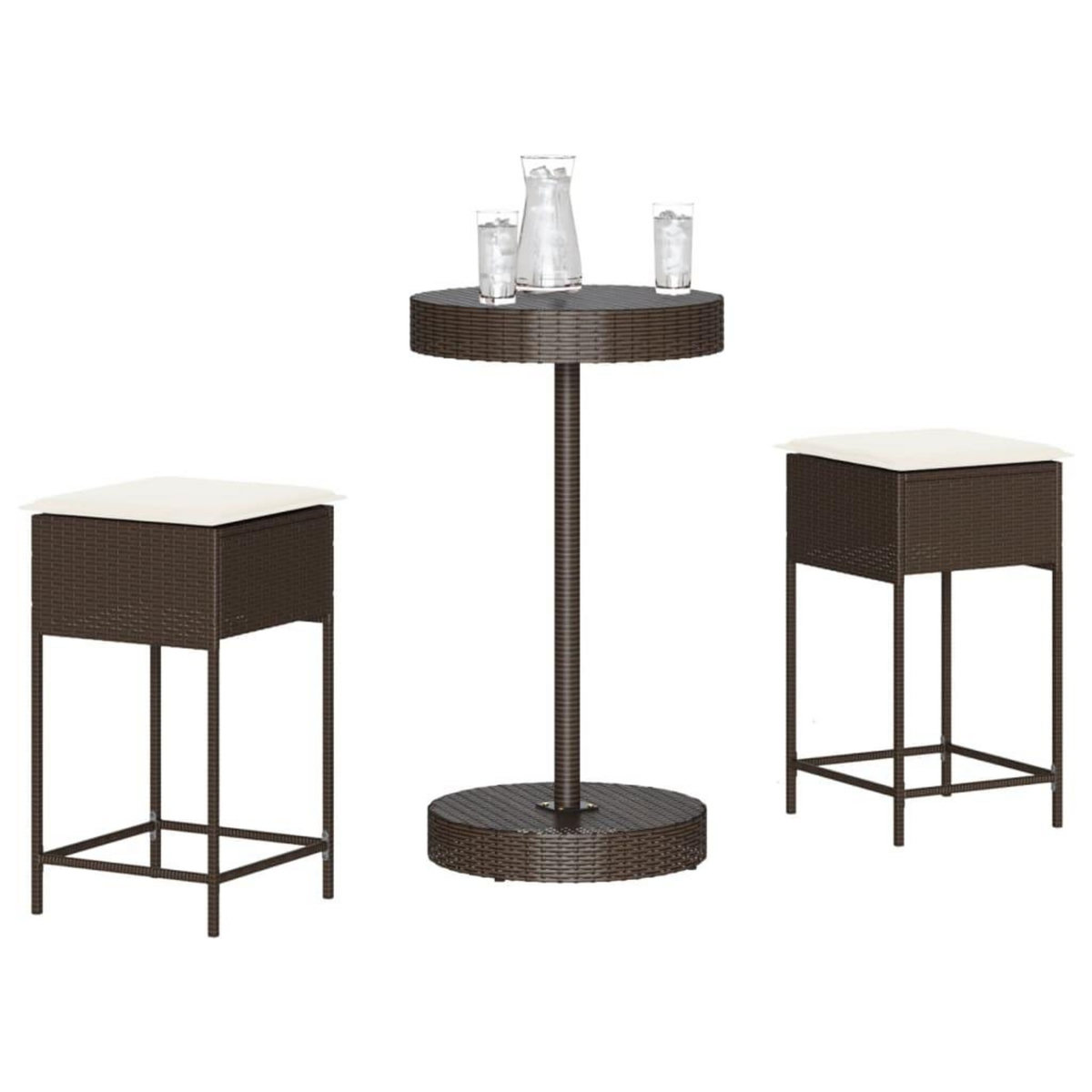 VIDAXL Ensemble de bar de jardin 3 pcs et coussins brun resine tressee
