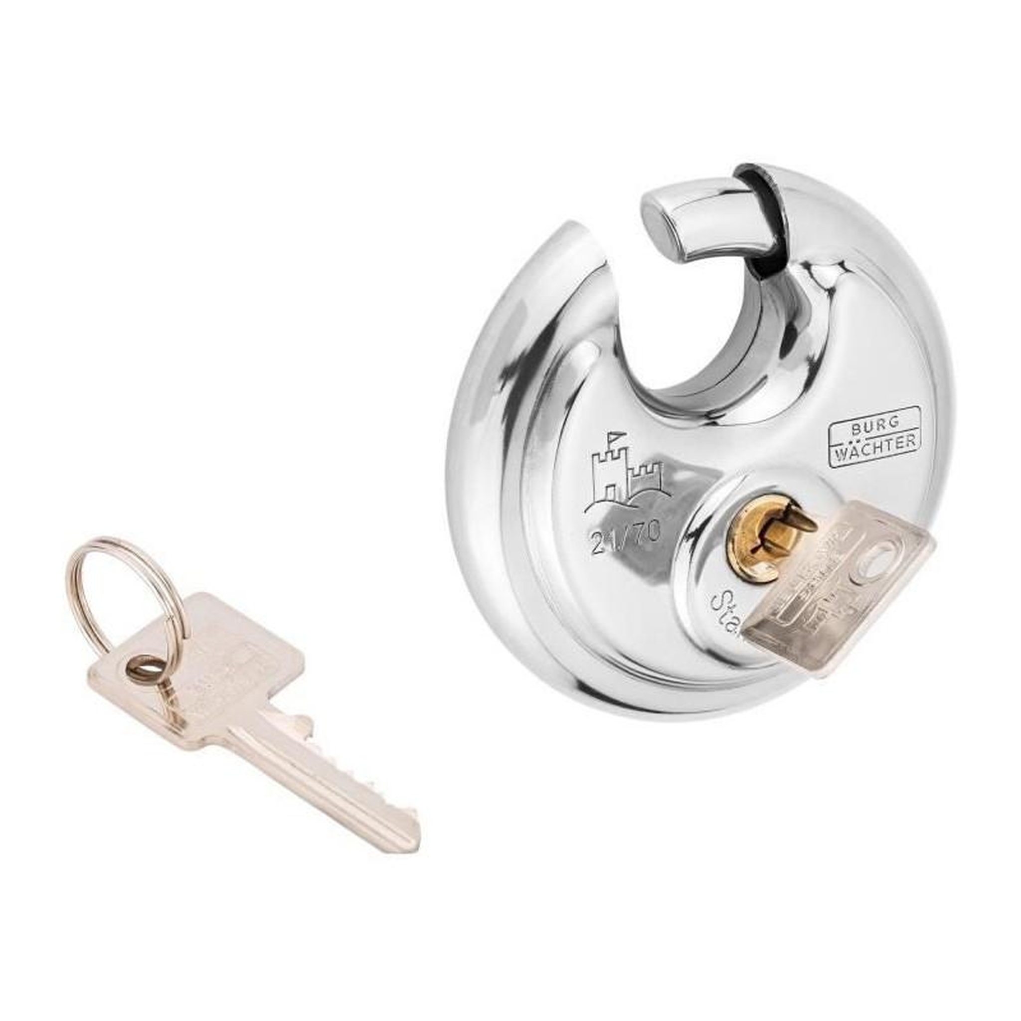 Voir la diapositive 5 : BURG WACHTER Cadenas cylindrique - BURG WACHTER - 21 70 SB - Acier inoxydable 70 mm, ouverture a clé