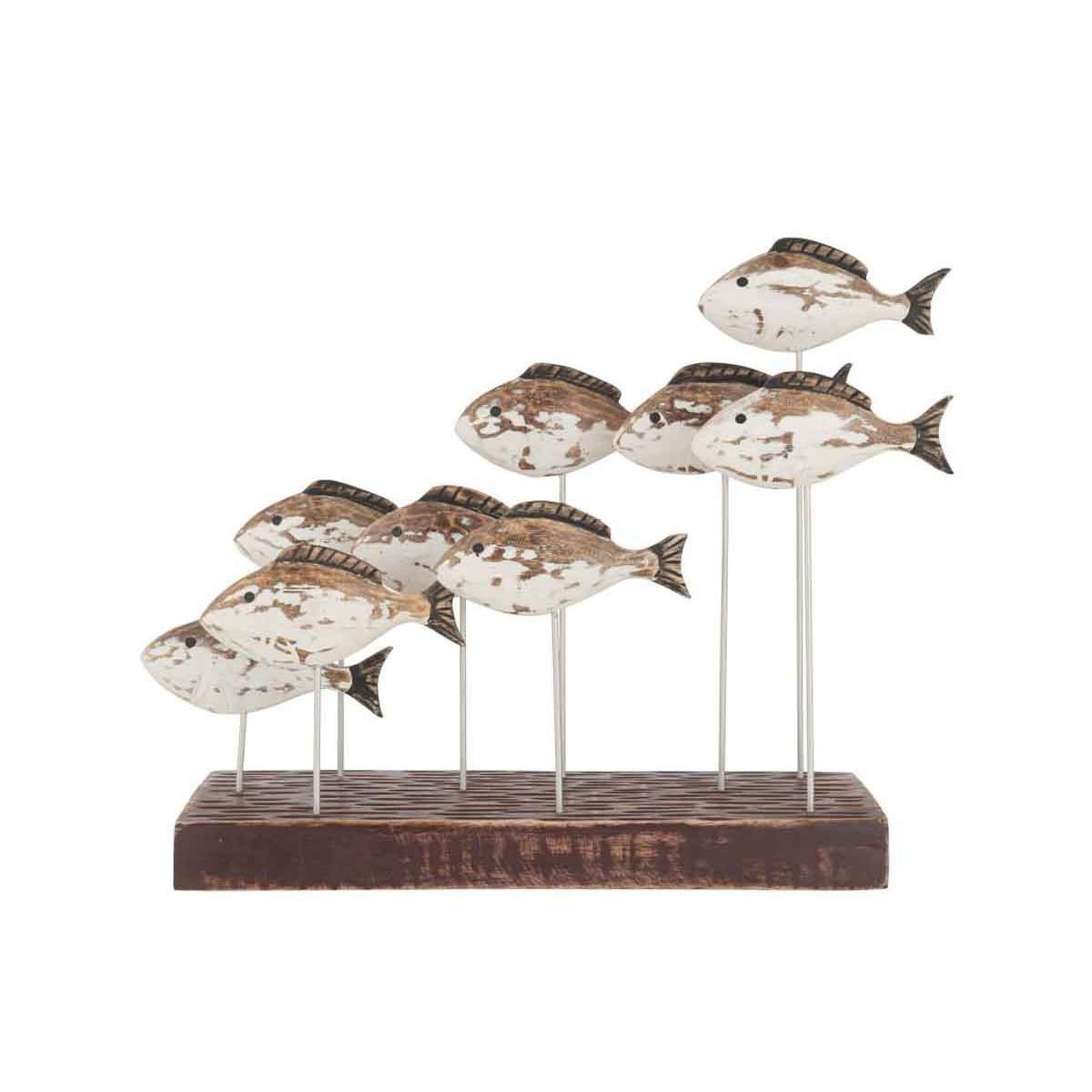 J-LINE Statuette déco  banc de 8 poissons  40cm marron