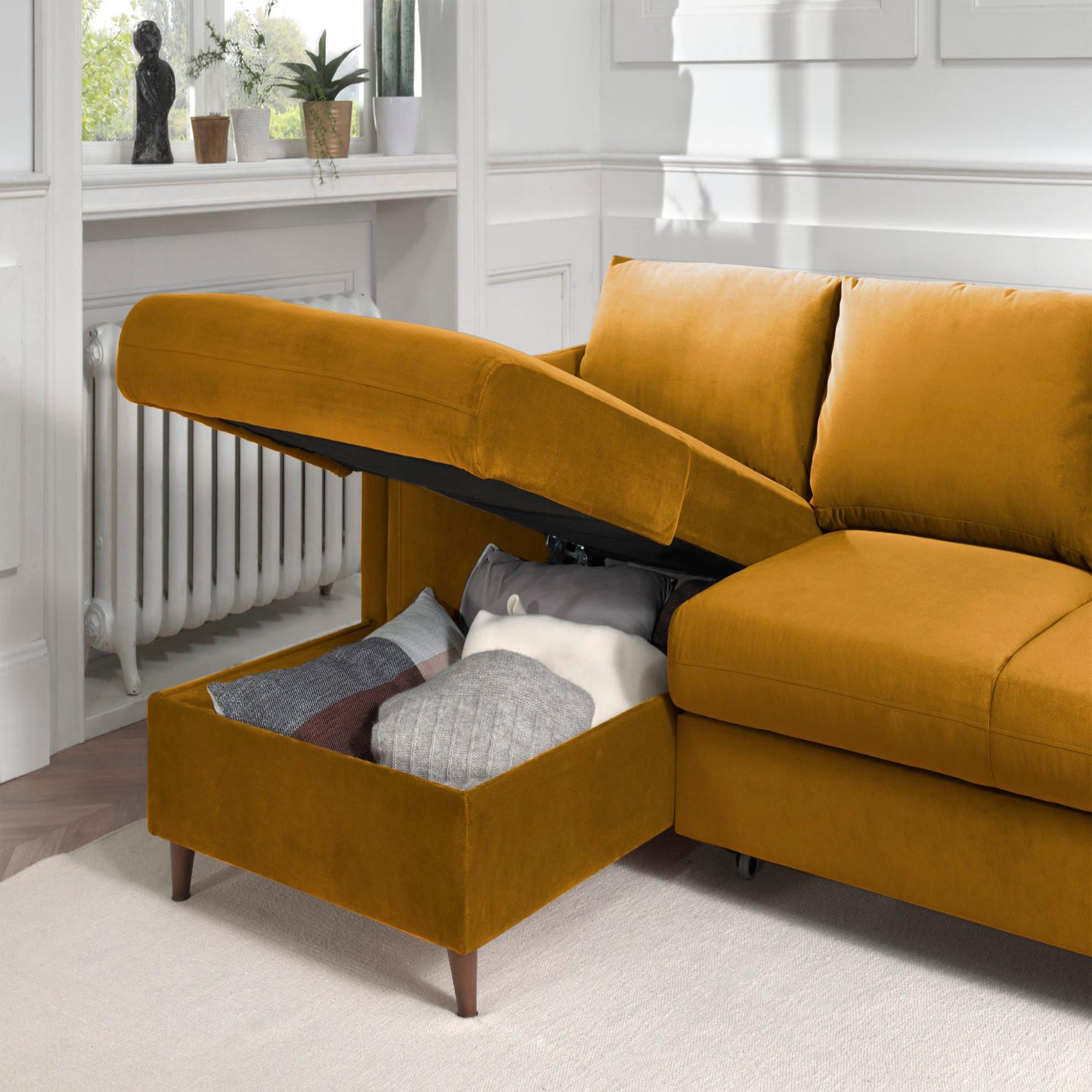 Voir la diapositive 4 : BEST MOBILIER Brooke - canapé d'angle gauche - convertible avec coffre - 4 places - en velours