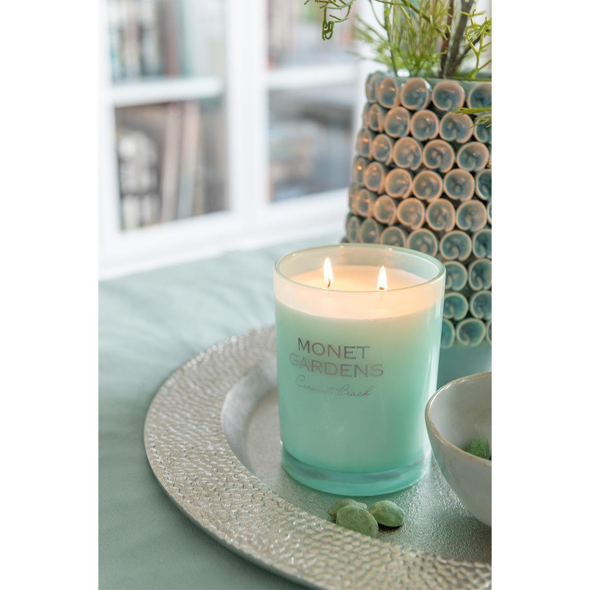 Voir la diapositive 2 : J-LINE Bougie Parfumée  Monet Gardens  13cm Bleu Azur