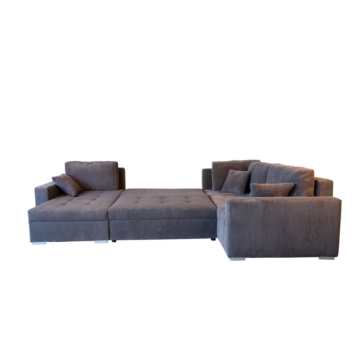 Canapé d'angle convertible panoramique 5 places tissu velours avec coffre MAGNUS