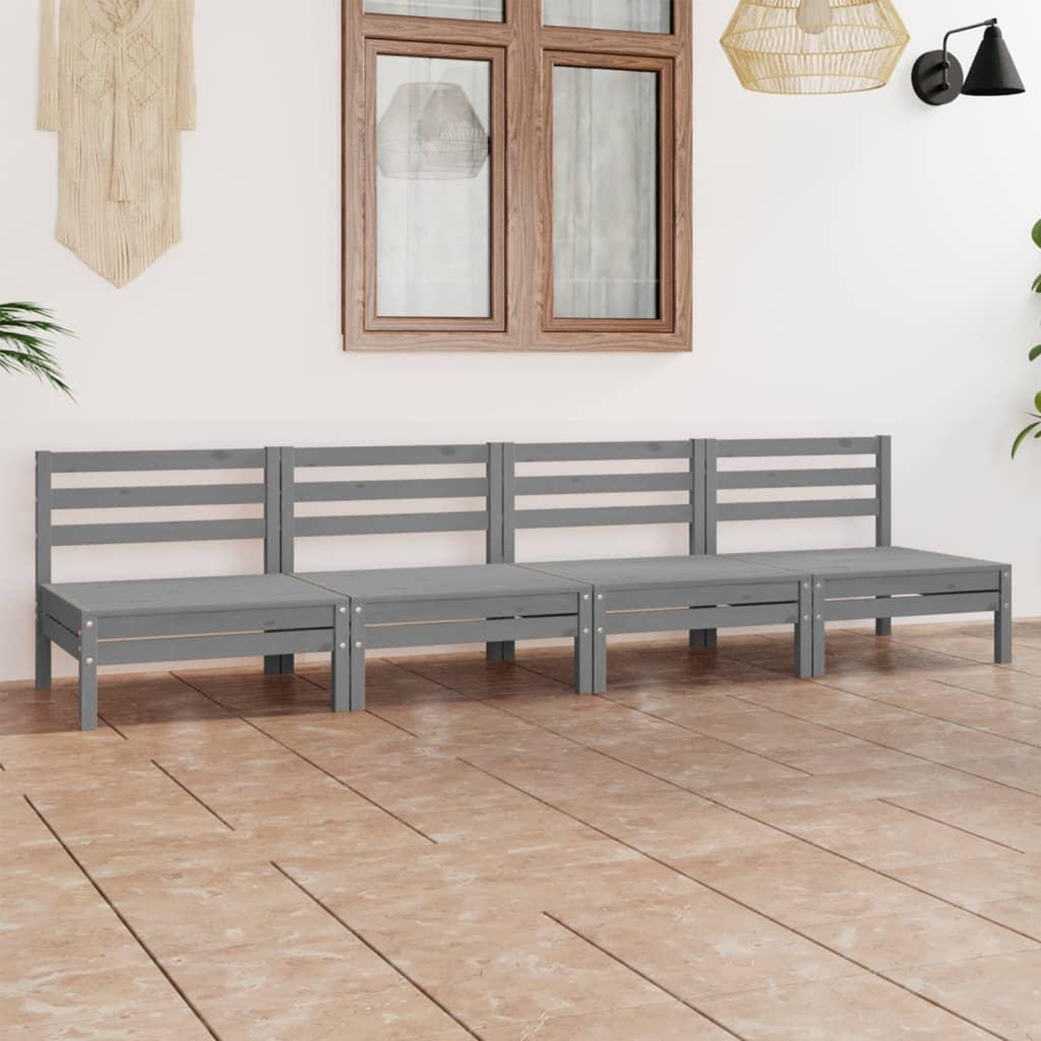 Voir la diapositive 1 : VIDAXL Salon de jardin 4 pcs Gris Bois de pin massif