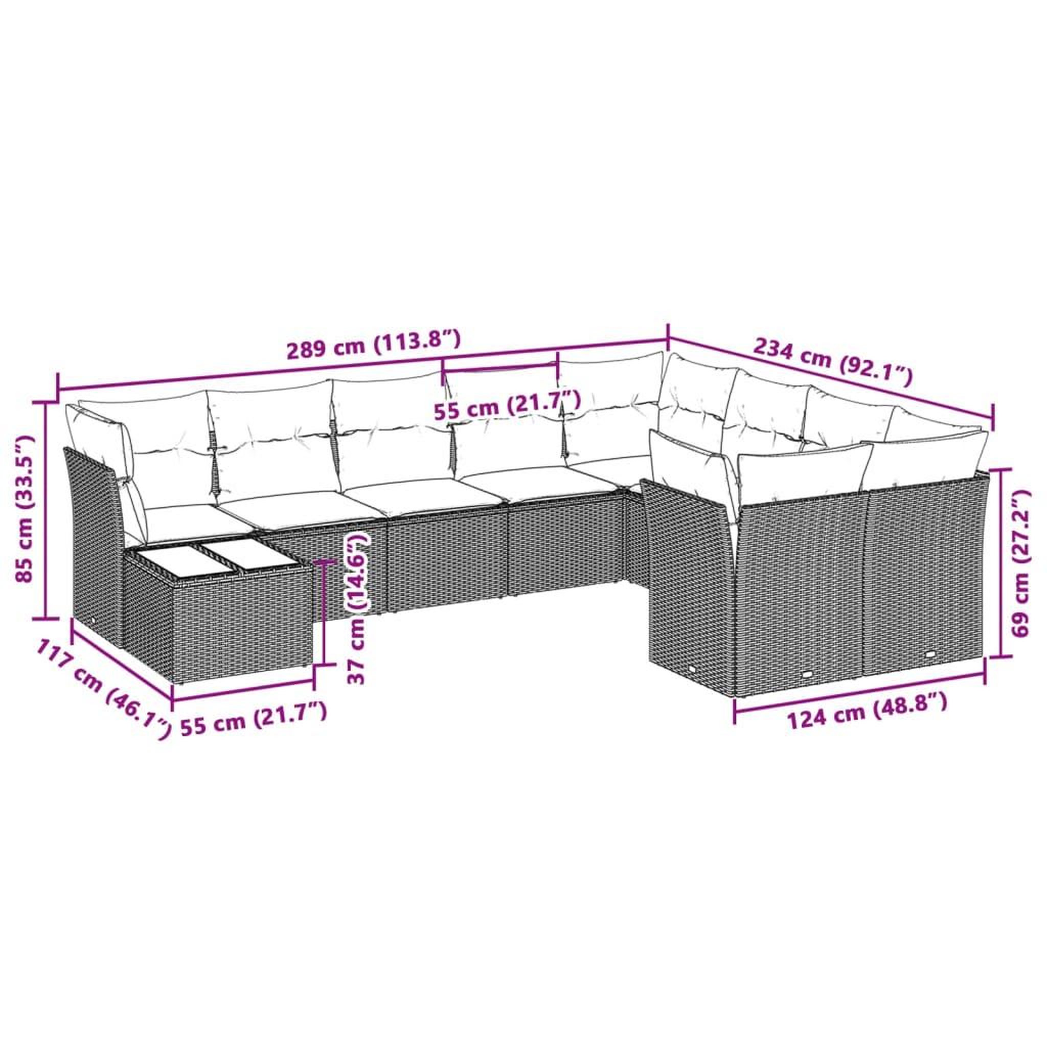 Voir la diapositive 4 : VIDAXL Salon de jardin avec coussins 10 pcs gris clair resine tressee