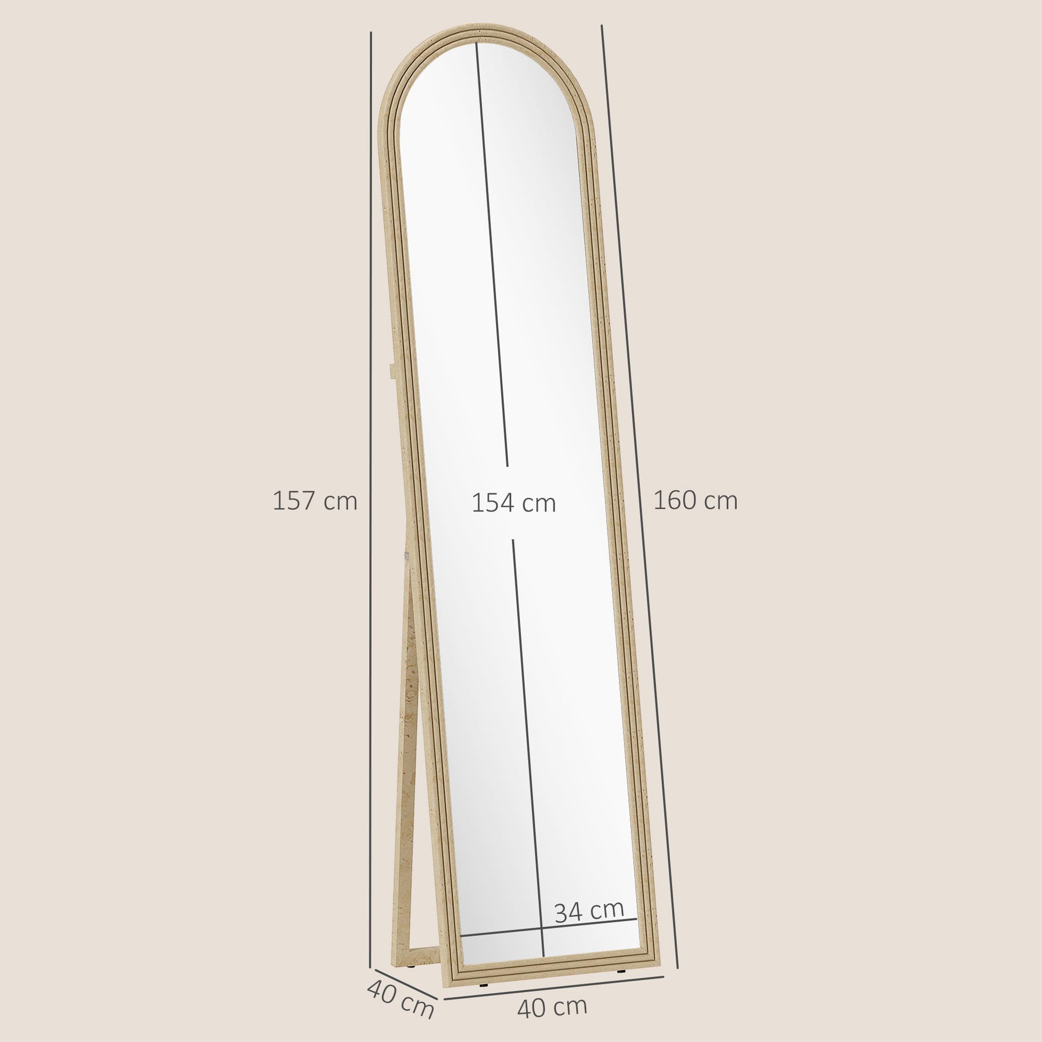 Voir la diapositive 3 : HOMCOM Miroir sur pied et mural pleine longueur 40 x 160 cm cadre pied effet pierre