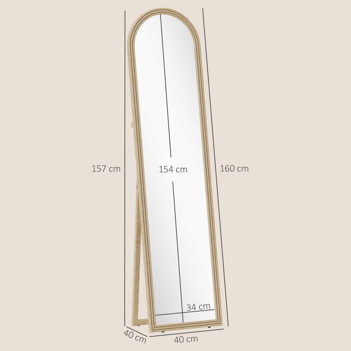 HOMCOM Miroir sur pied et mural pleine longueur 40 x 160 cm cadre pied effet pierre