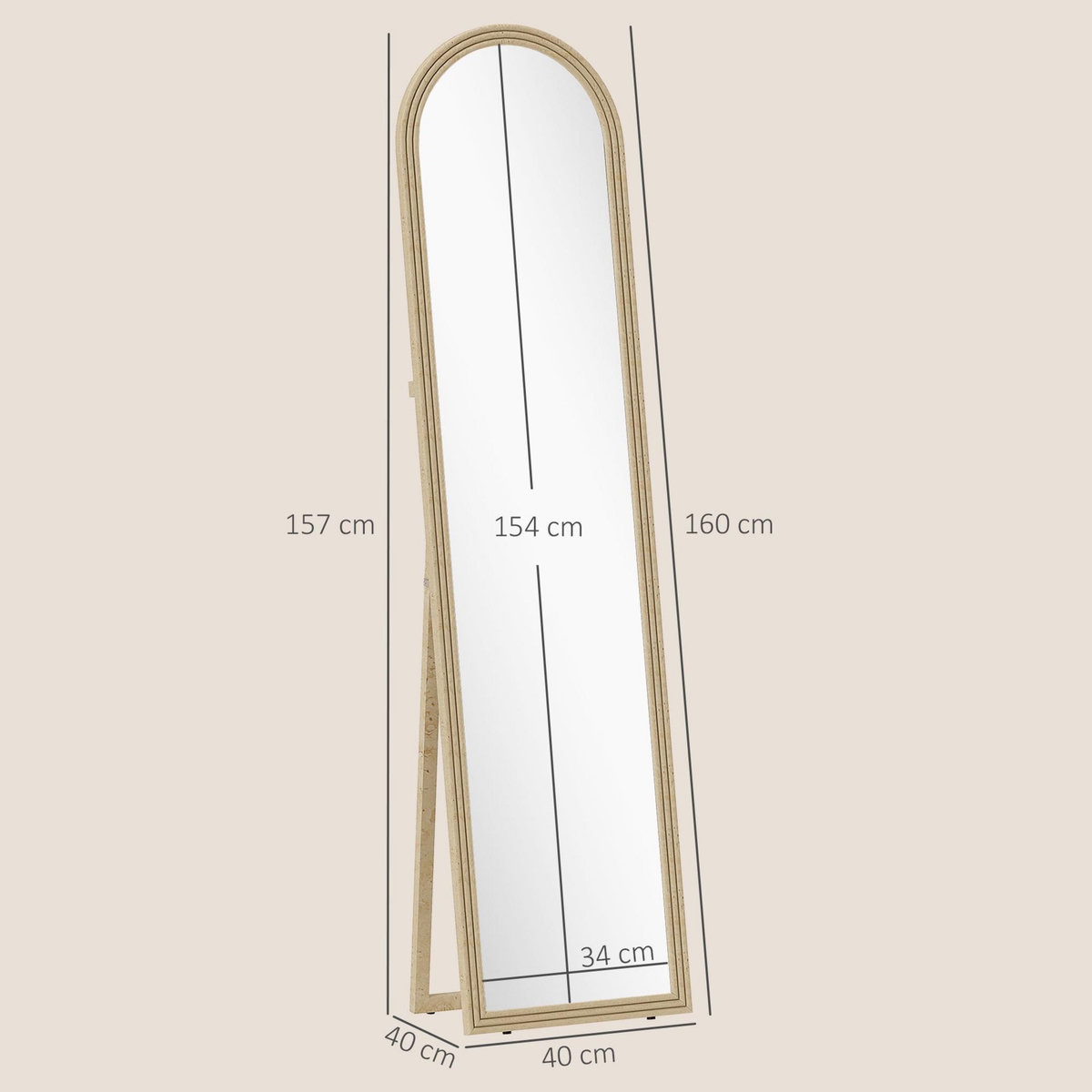 HOMCOM Miroir sur pied et mural pleine longueur 40 x 160 cm cadre pied effet pierre