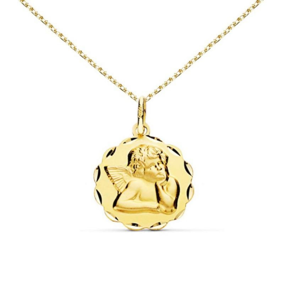 L'ATELIER D'AZUR Collier - Médaille Or 18 Carats 750/1000 Ange - Chaîne Dorée - Gravure Offerte