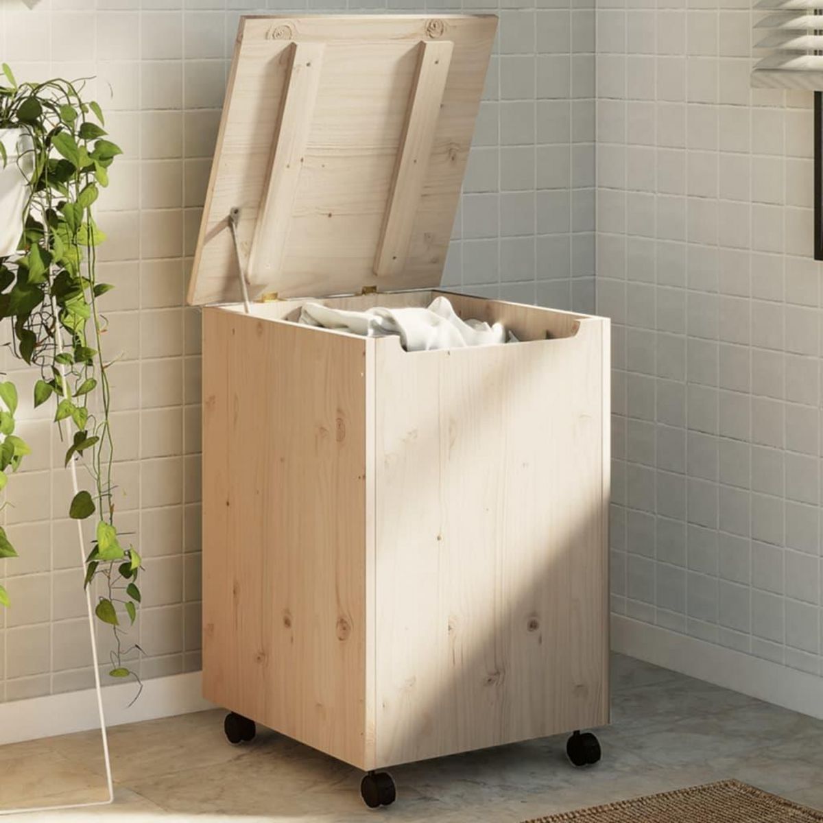 VIDAXL Panier a linge et roulettes RANA 45x45x64 cm bois massif de pin