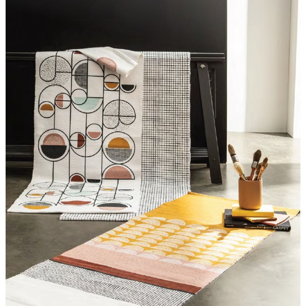 TODAY Tapis déco rectangle en polycoton imprimé quadrillage 60x170 cm TERRA ROSA