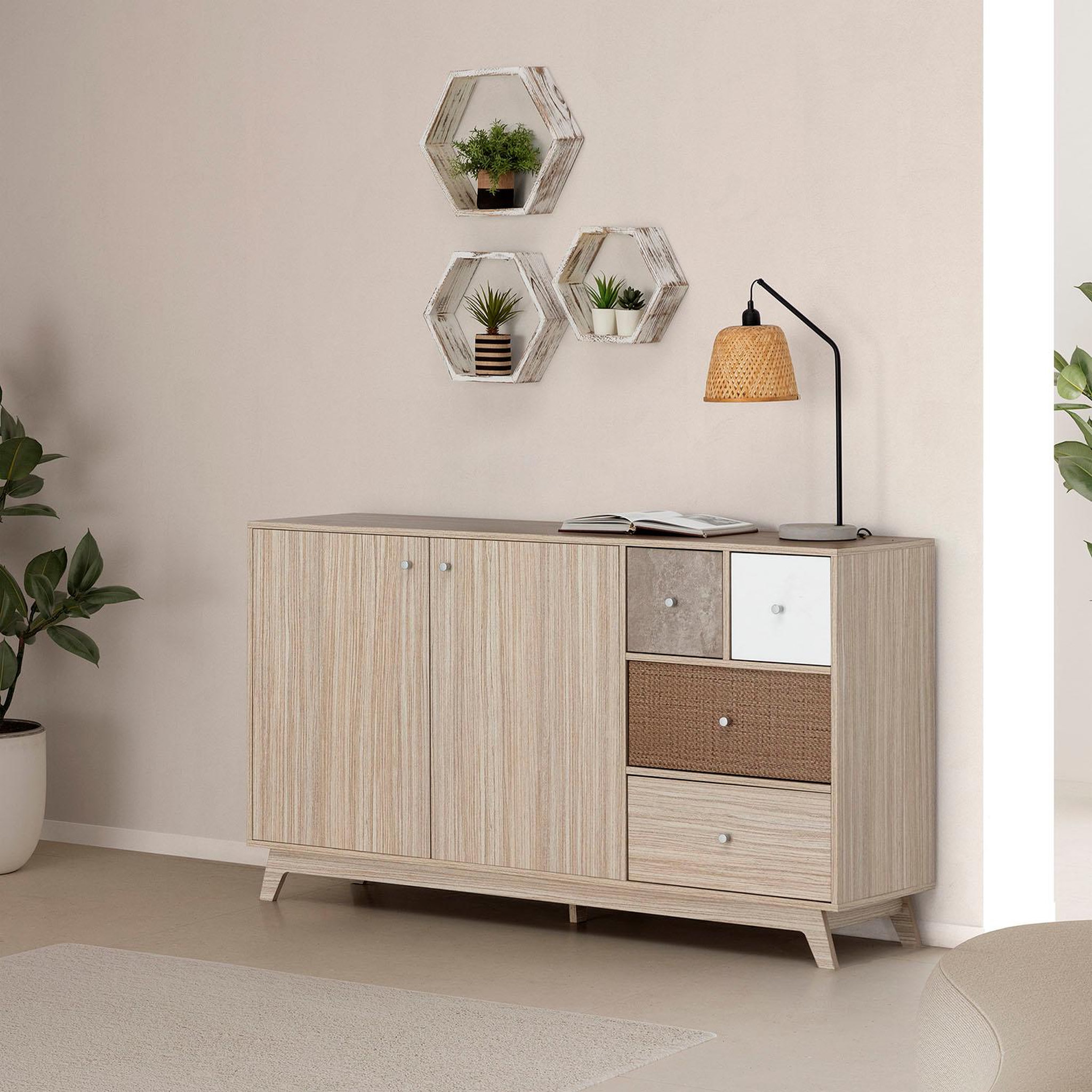 Voir la diapositive 2 : VS VENTA-STOCK Buffet Maia 2 portes 4 tiroirs multicolores
