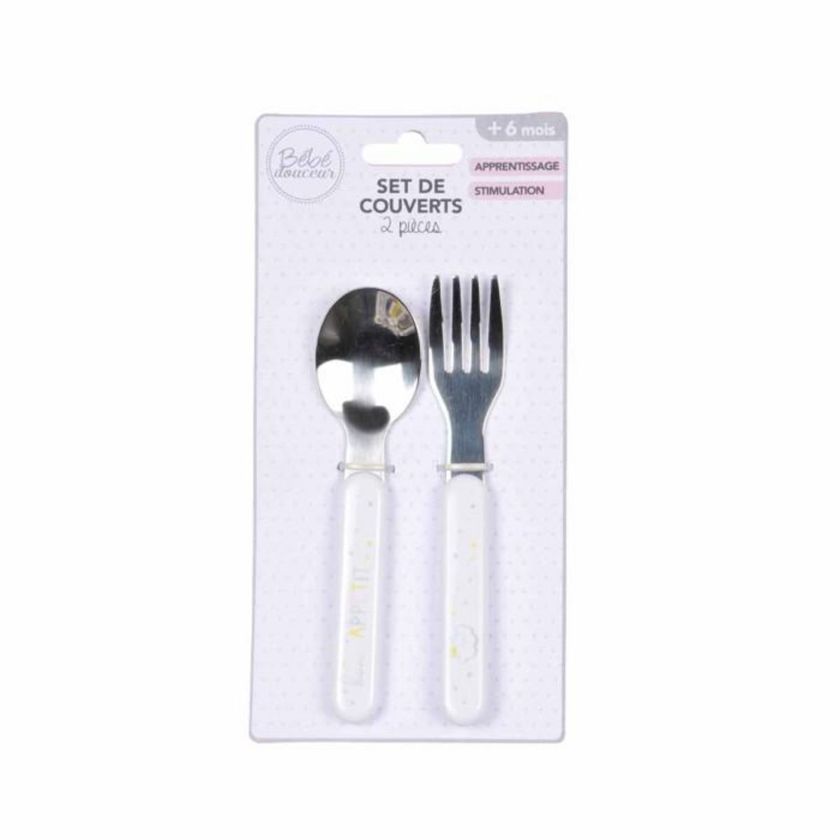 Paris Prix Set de 2 Couverts Bébé  Ciel  14cm Blanc