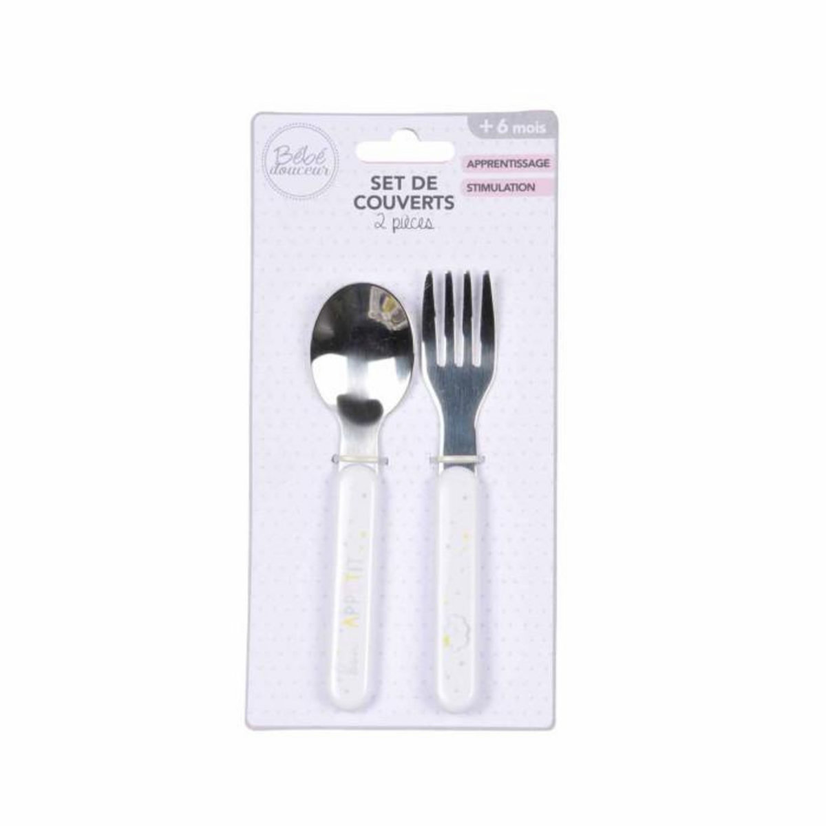 Paris Prix Set de 2 Couverts Bébé  Ciel  14cm Blanc