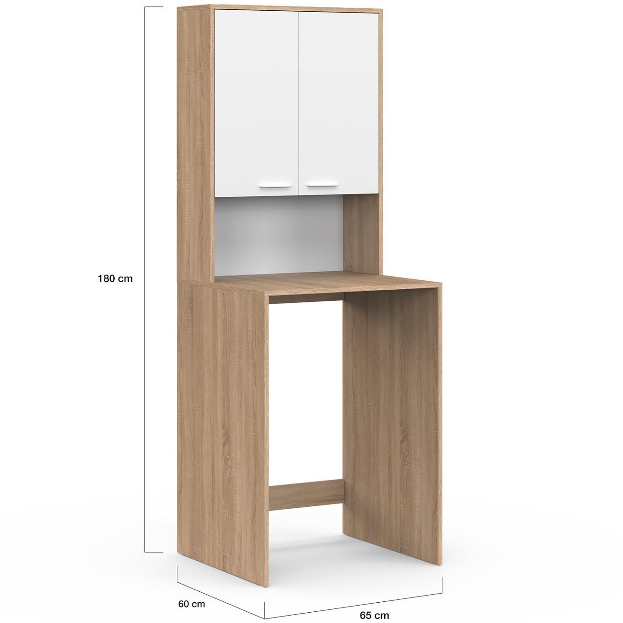 Voir la diapositive 5 : ID MARKET Meuble dessus de machine à laver wallis avec placard bois façon hêtre et blanc