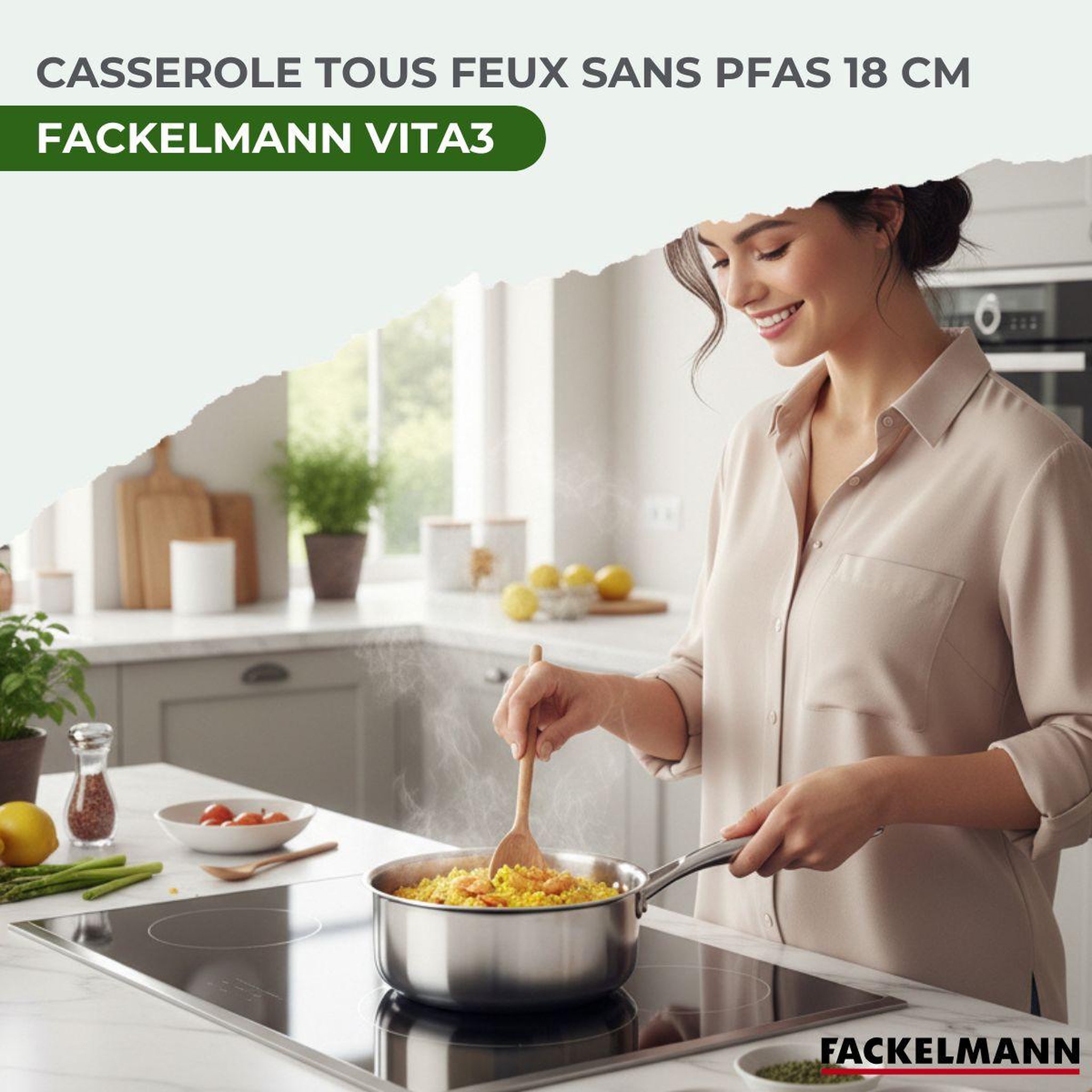 Voir la diapositive 2 : Fackelmann Casserole 18 cm en inox 18/10 triply fackelmann vita3