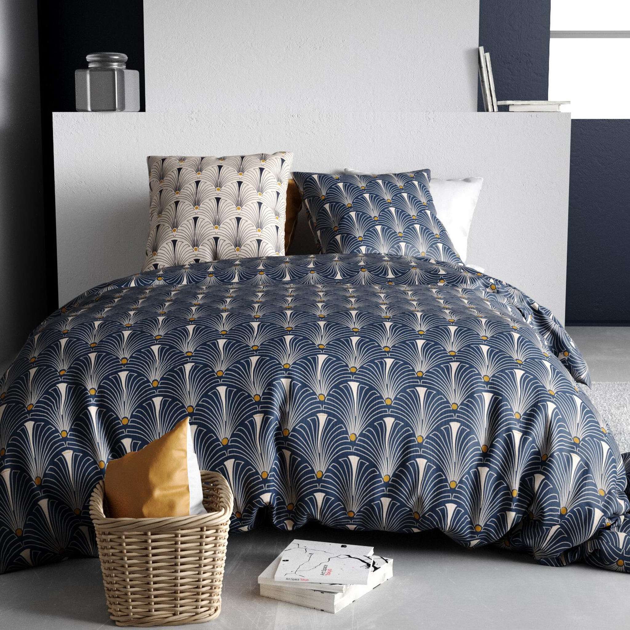 Voir la diapositive 1 : ATELIER DU COTON Parure housse de couette 100% coton 57fils paon