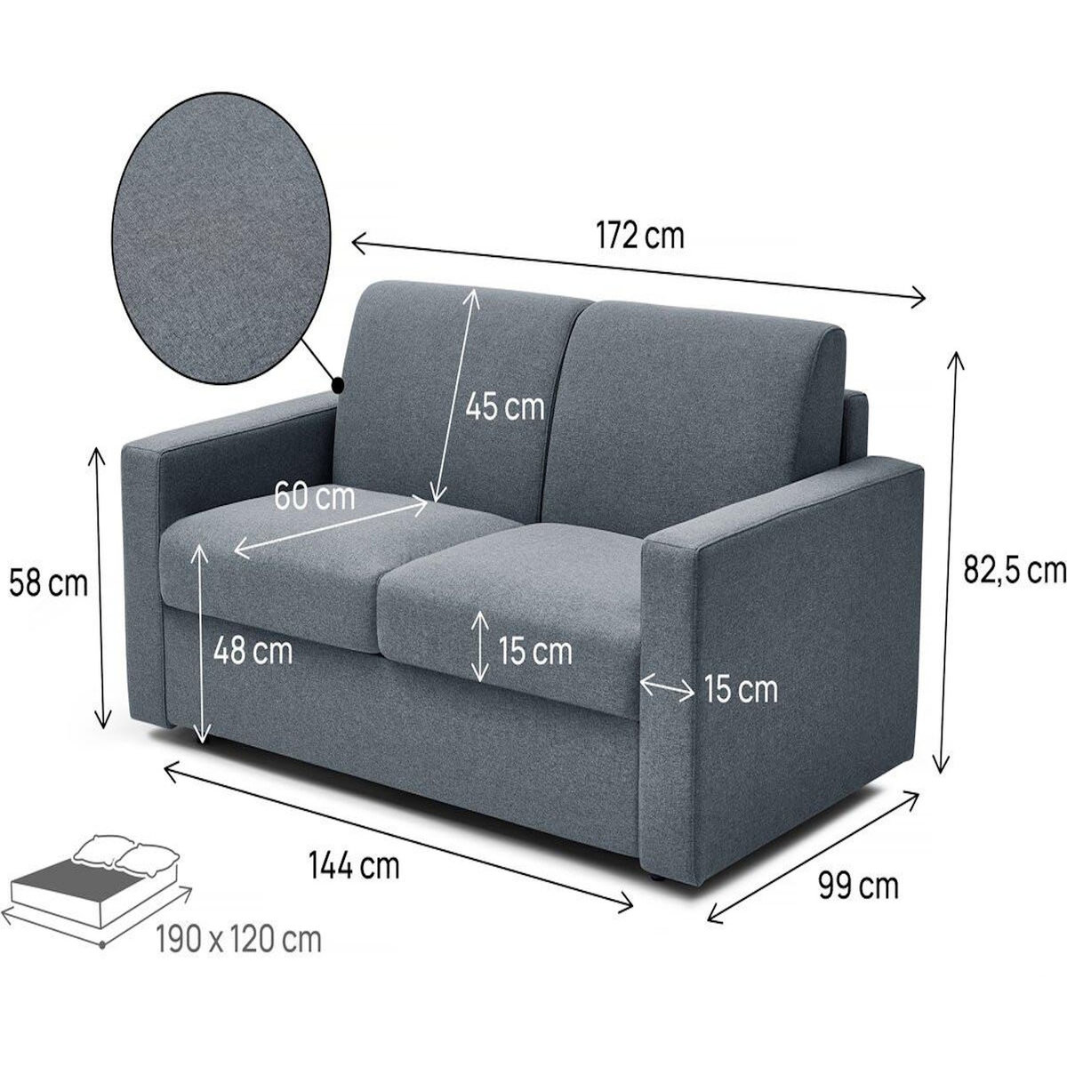 Habitat et Jardin Canapé convertible express en tissu  Diana  - Couchage 120 cm - 2 places - Gris