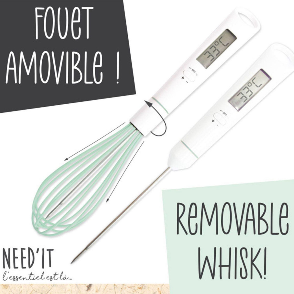 SCRAPCOOKING Fouet et thermomètre 2 en 1 pour pâtisserie