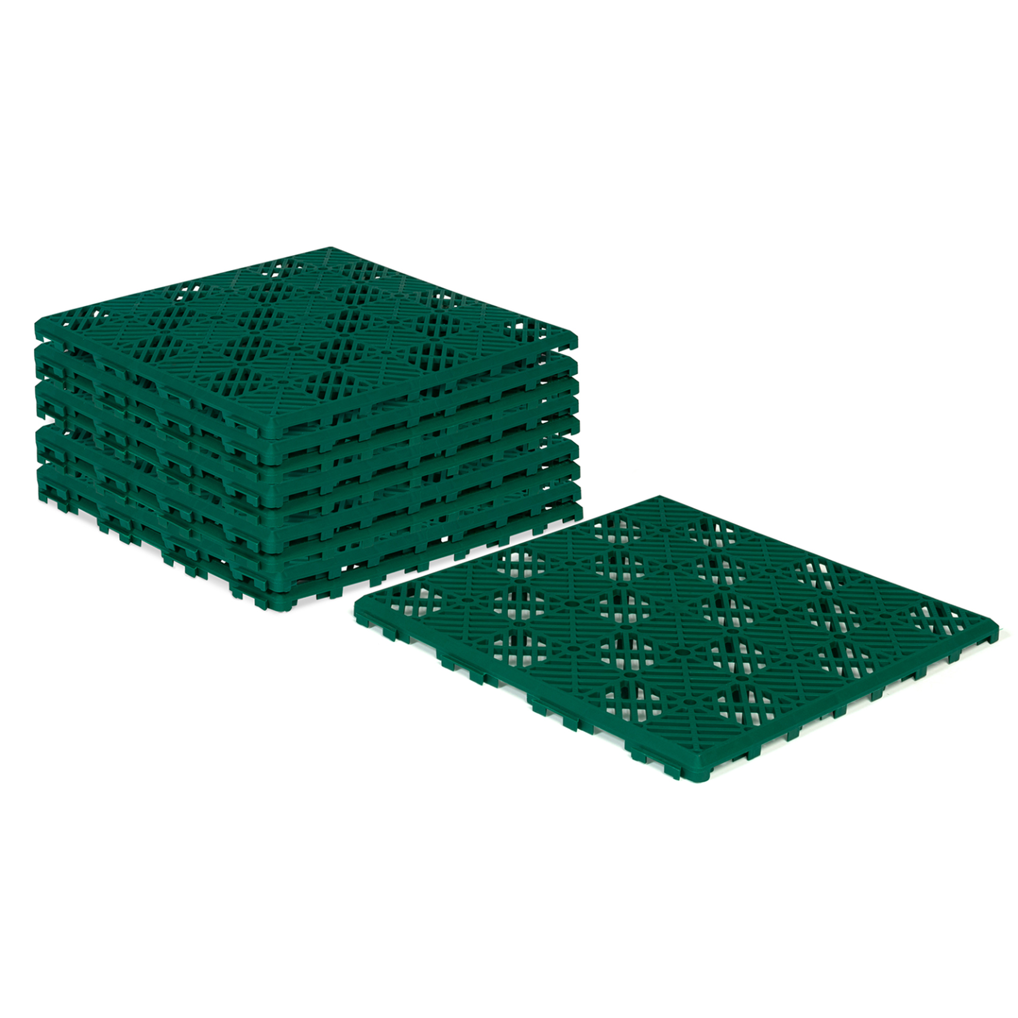 ID MARKET Lot de 10 dalles caillebotis de jardin vert 29.5x29.5 cm