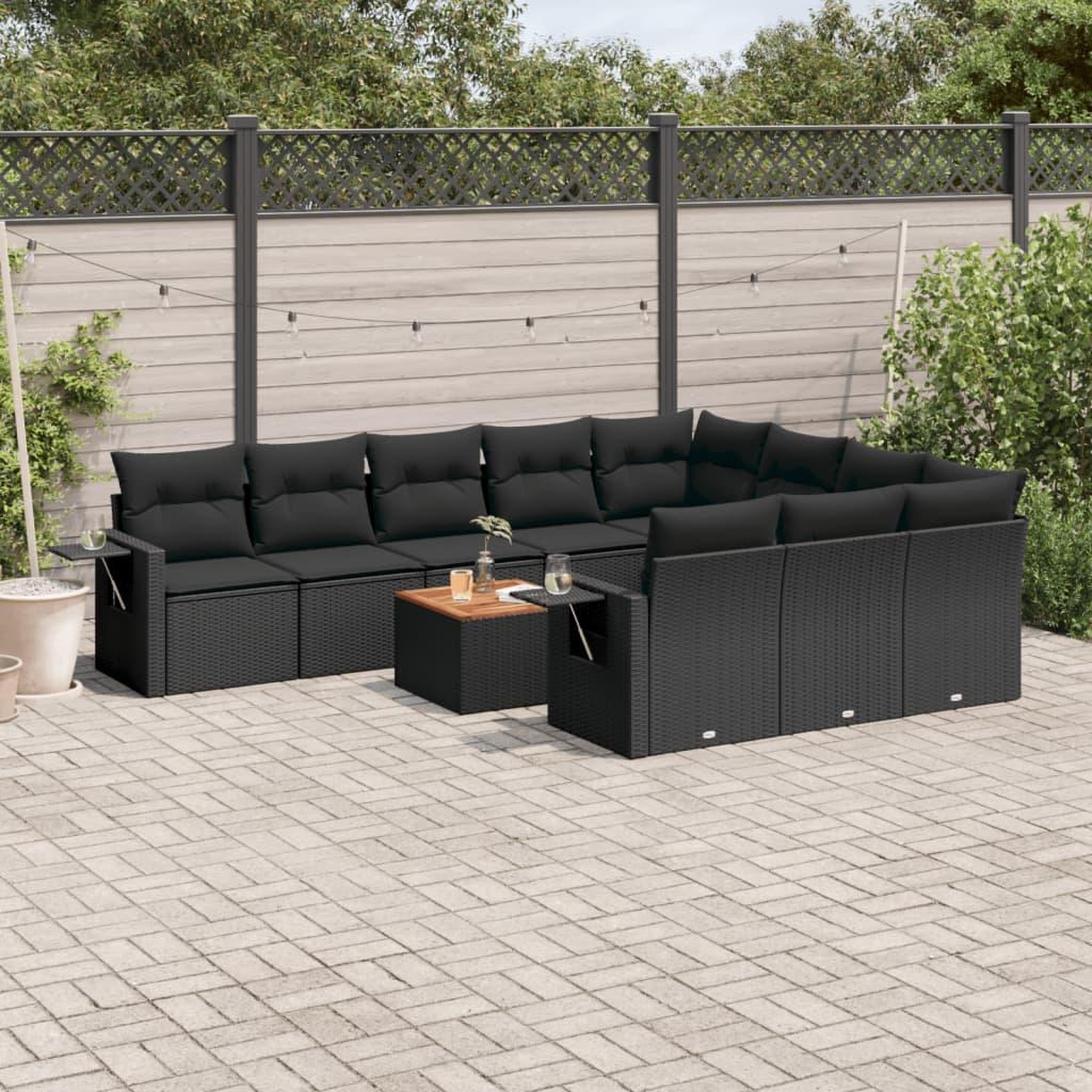 VIDAXL Salon de jardin 11 pcs avec coussins noir resine tressee