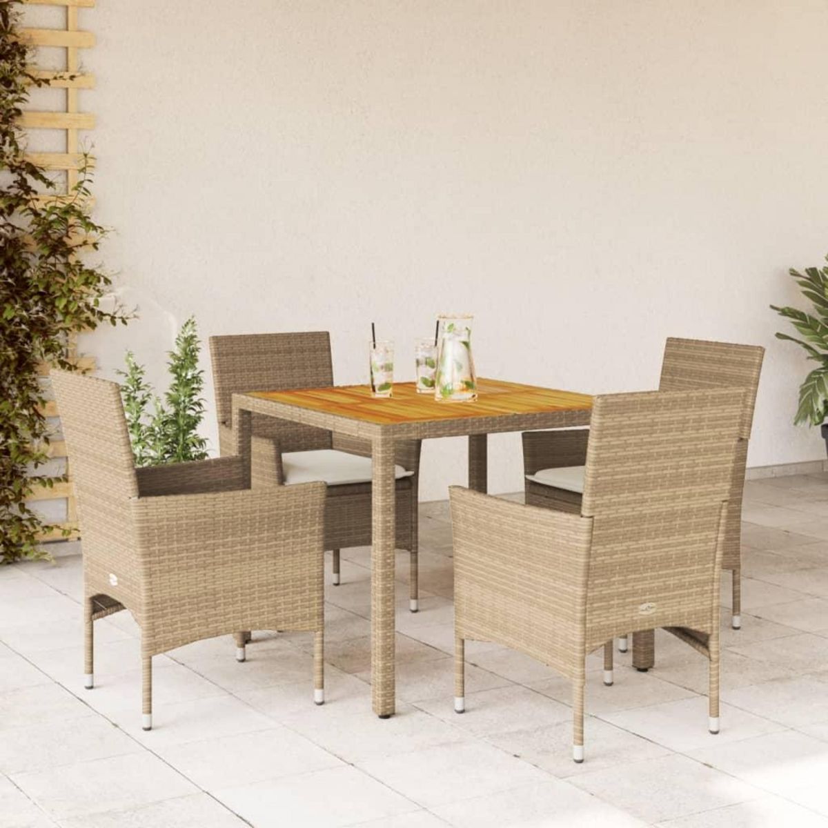 VIDAXL Ensemble a manger de jardin et coussins 5pcs beige rotin acacia