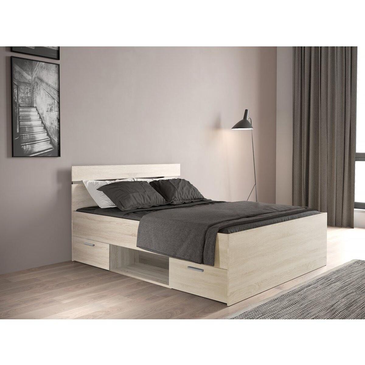 Habitat et Jardin Lit Double en bois  Michigan  - 160 x 200 cm - Marron