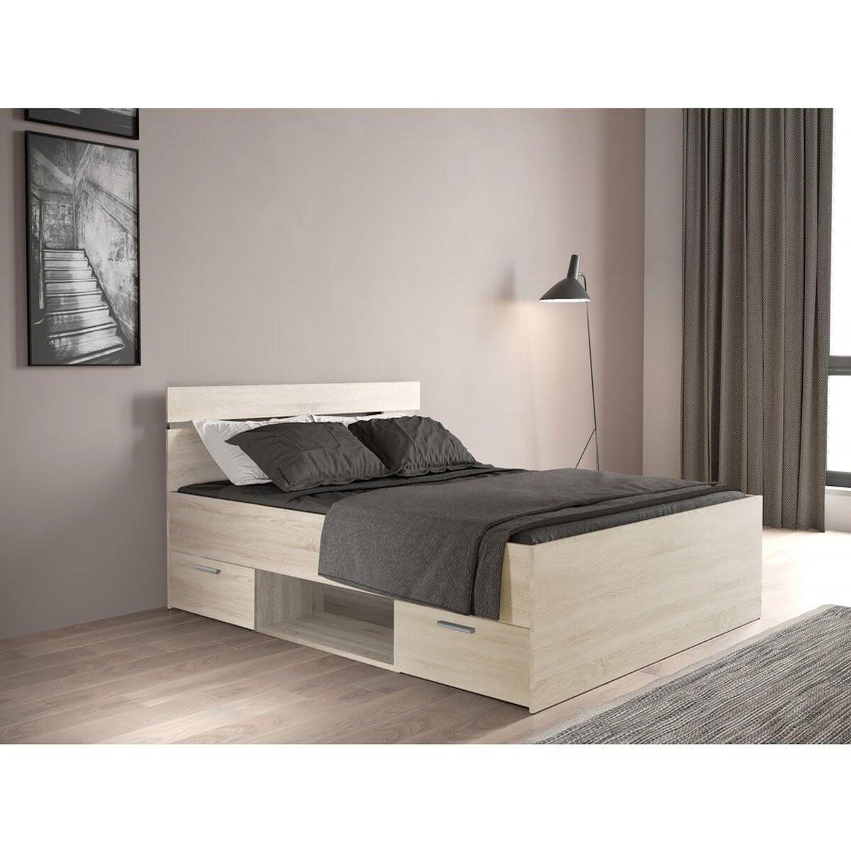 Habitat et Jardin Lit Double en bois  Michigan  - 160 x 200 cm - Marron