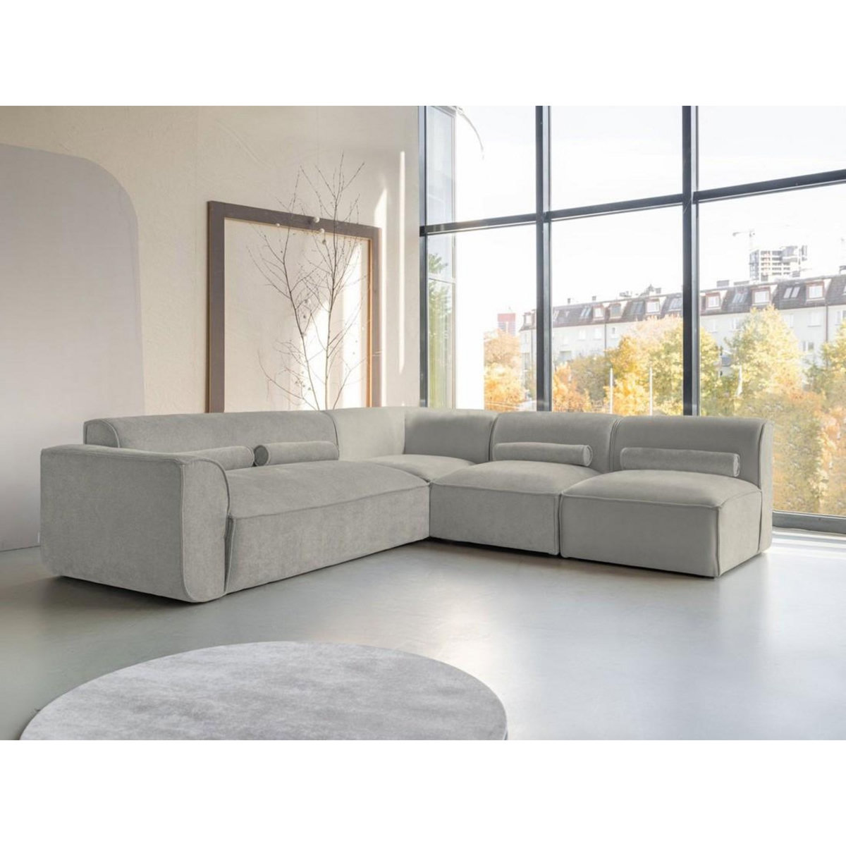 BEST MOBILIER Felix - canapé modulable d'angle droit 5 places en tissu texturé