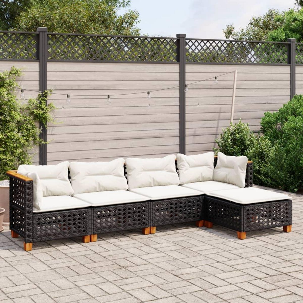 VIDAXL Salon de jardin 5 pcs avec coussins noir resine tressee
