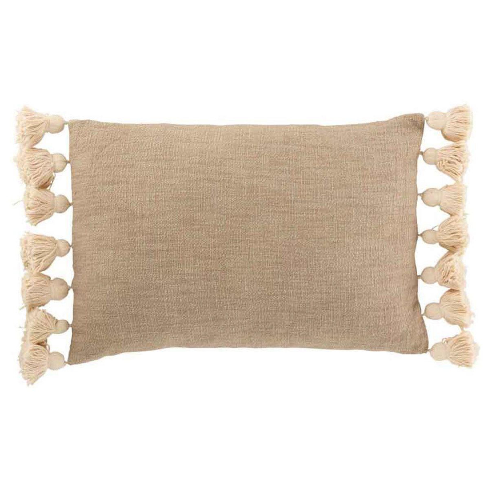 J-LINE Coussin déco à pompons  lexie  35x50cm taupe