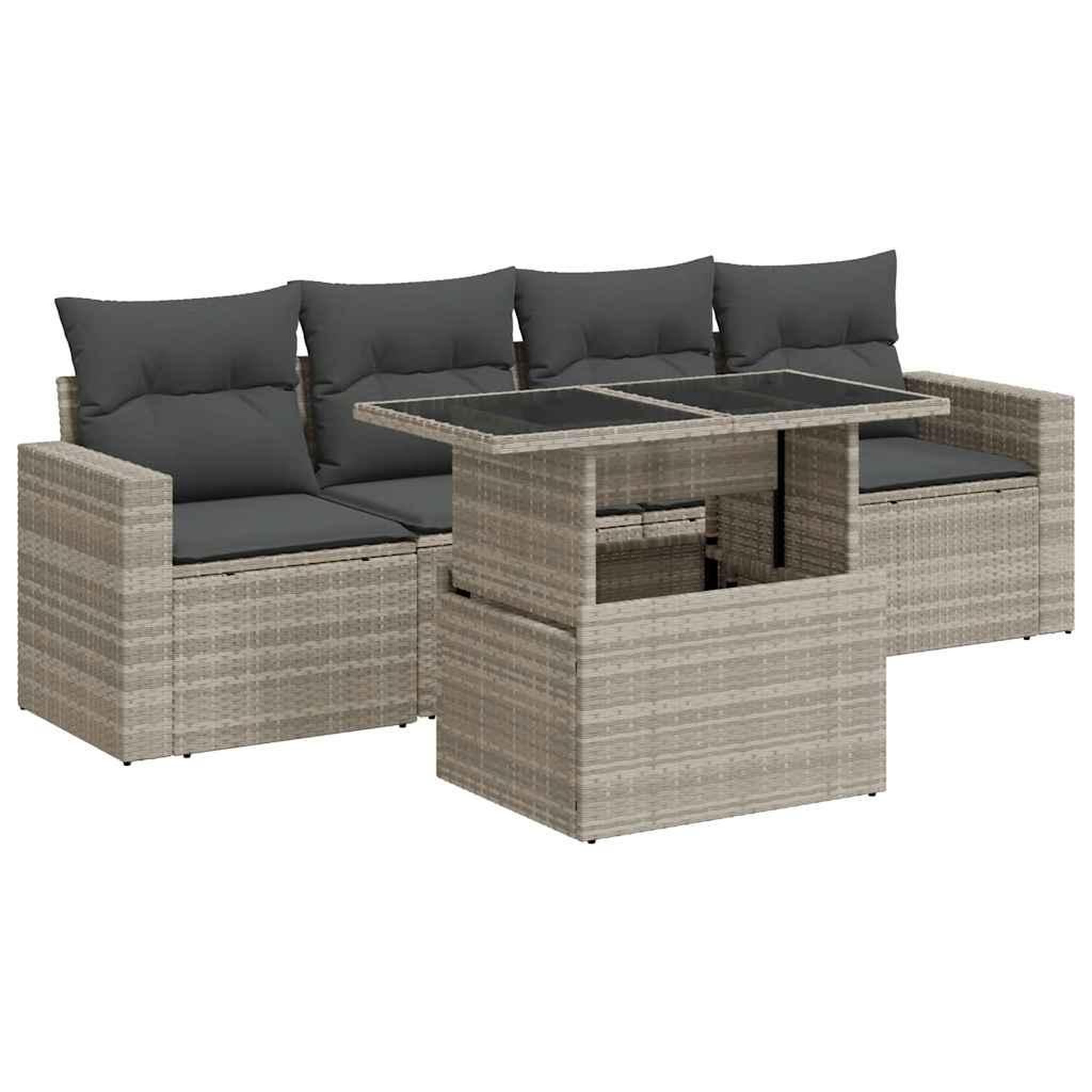 Voir la diapositive 2 : VIDAXL Salon de jardin 5 pcs avec coussins gris clair resine tressee