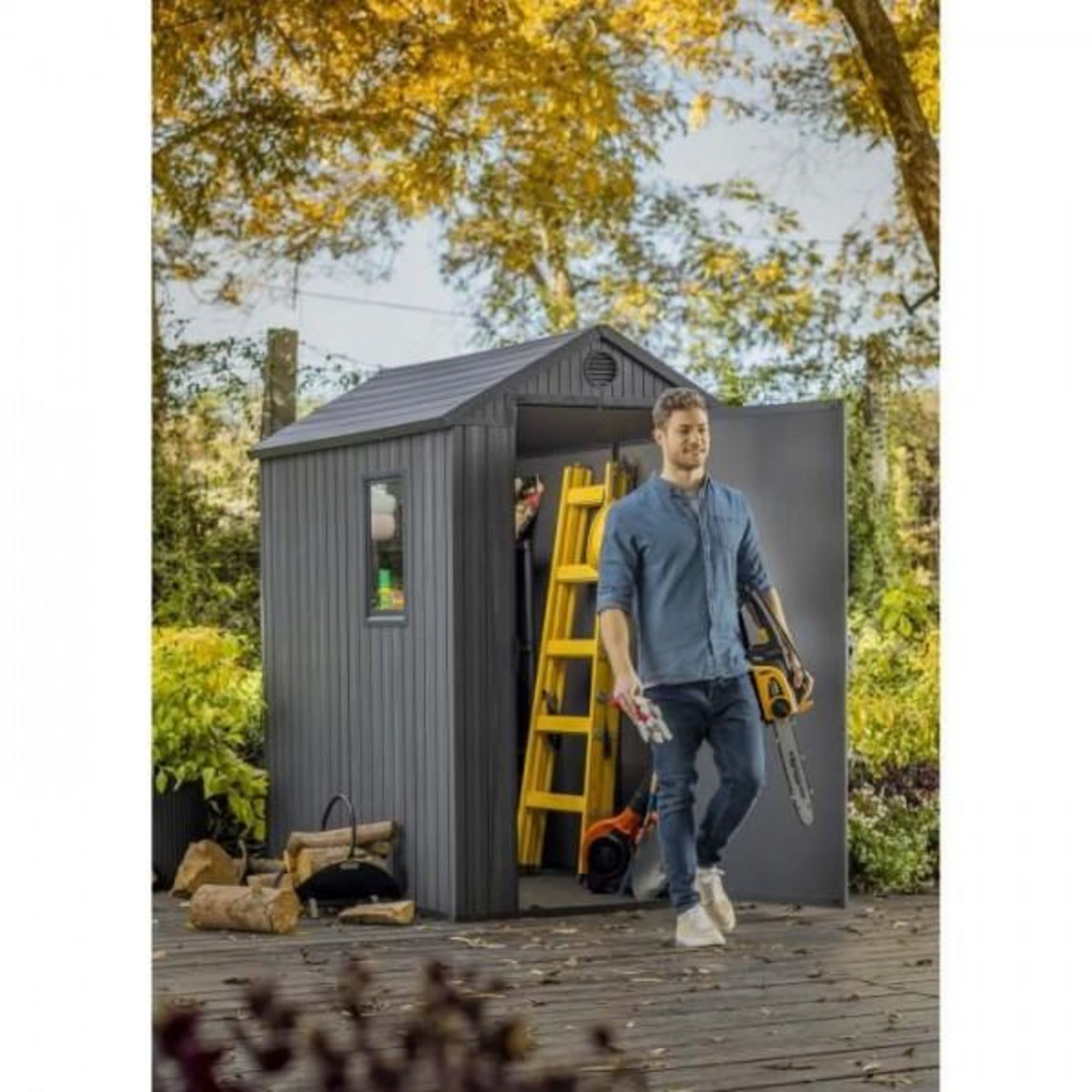 Keter Keter Abri de jardin Darwin 46, Abri durable et résistant aux intempéries en resine aspect bois, Gris - 2,3 - 125.8x184.5x205