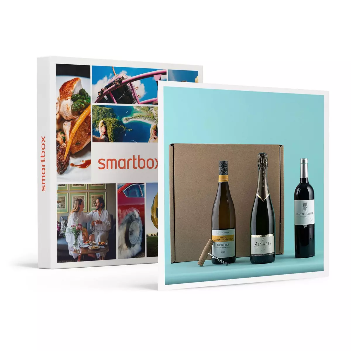 Smartbox Coffret de 3 bouteilles : vin rouge, vin blanc et champagne livrés à domicile - Coffret Cadeau Gastronomie