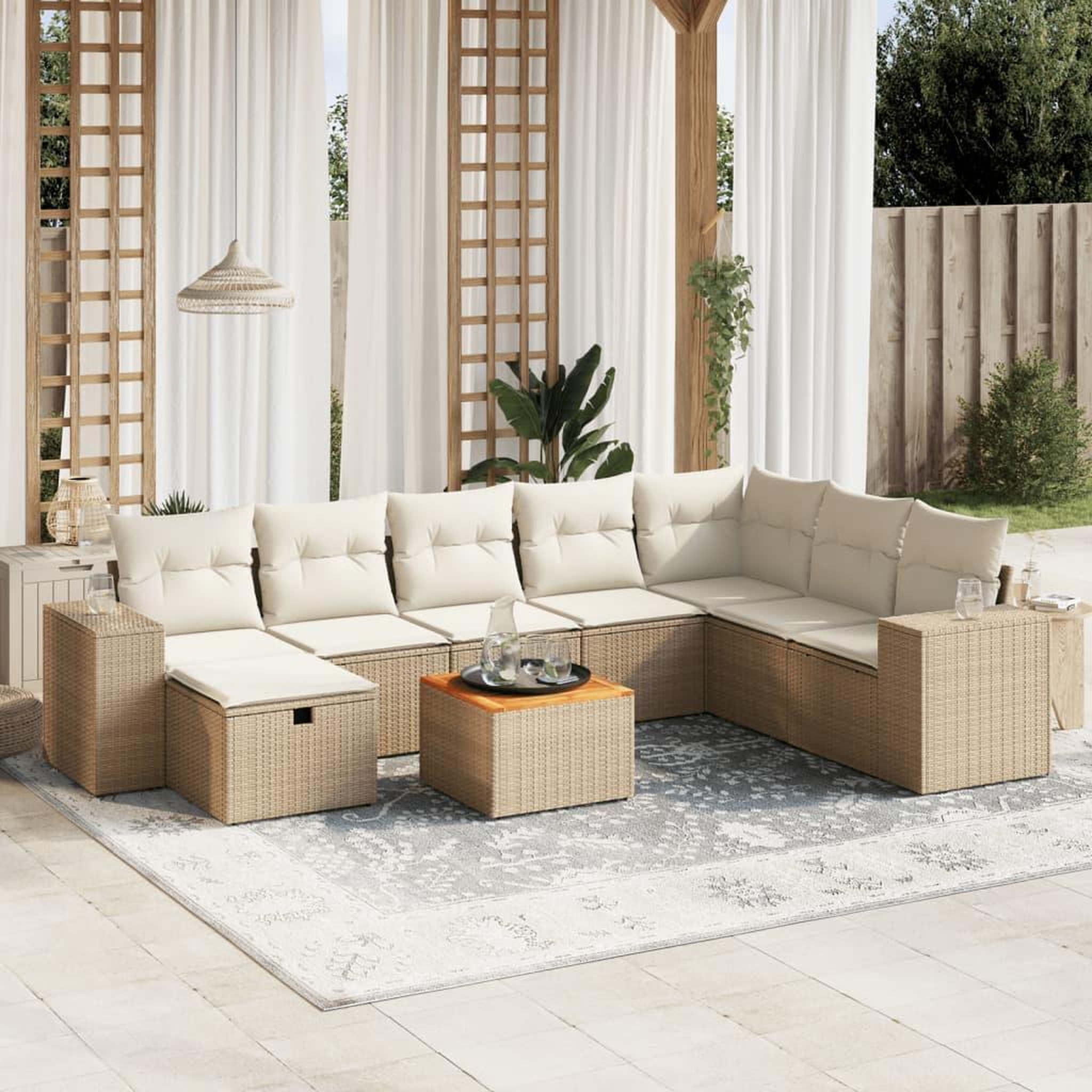 VIDAXL Salon de jardin avec coussins 9 pcs beige resine tressee