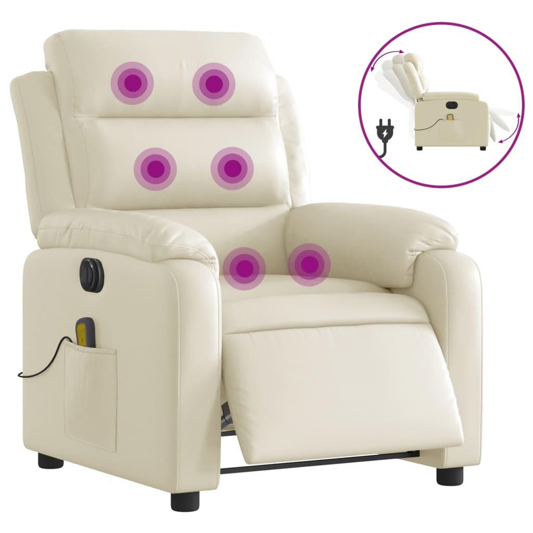 Voir la diapositive 2 : VIDAXL Fauteuil de massage inclinable electrique creme similicuir